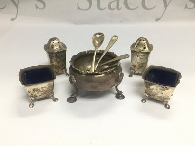 A silver cruet set, Chester hallmarks.