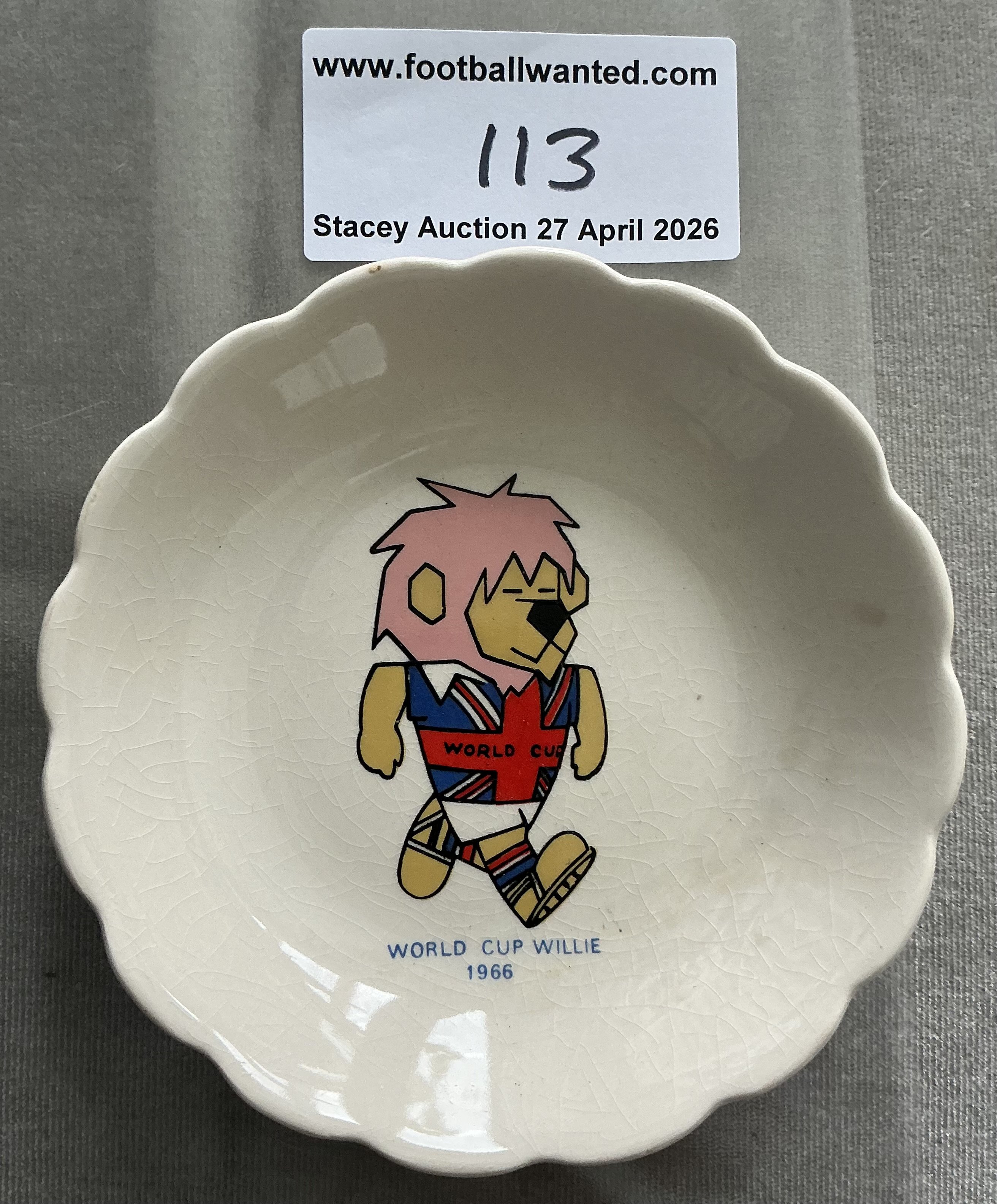 1966 World Cup Ceramic Willie Ash Tray: Stunning item featuring WC Willie in vibrant unused condition. FA copyright to rear. 