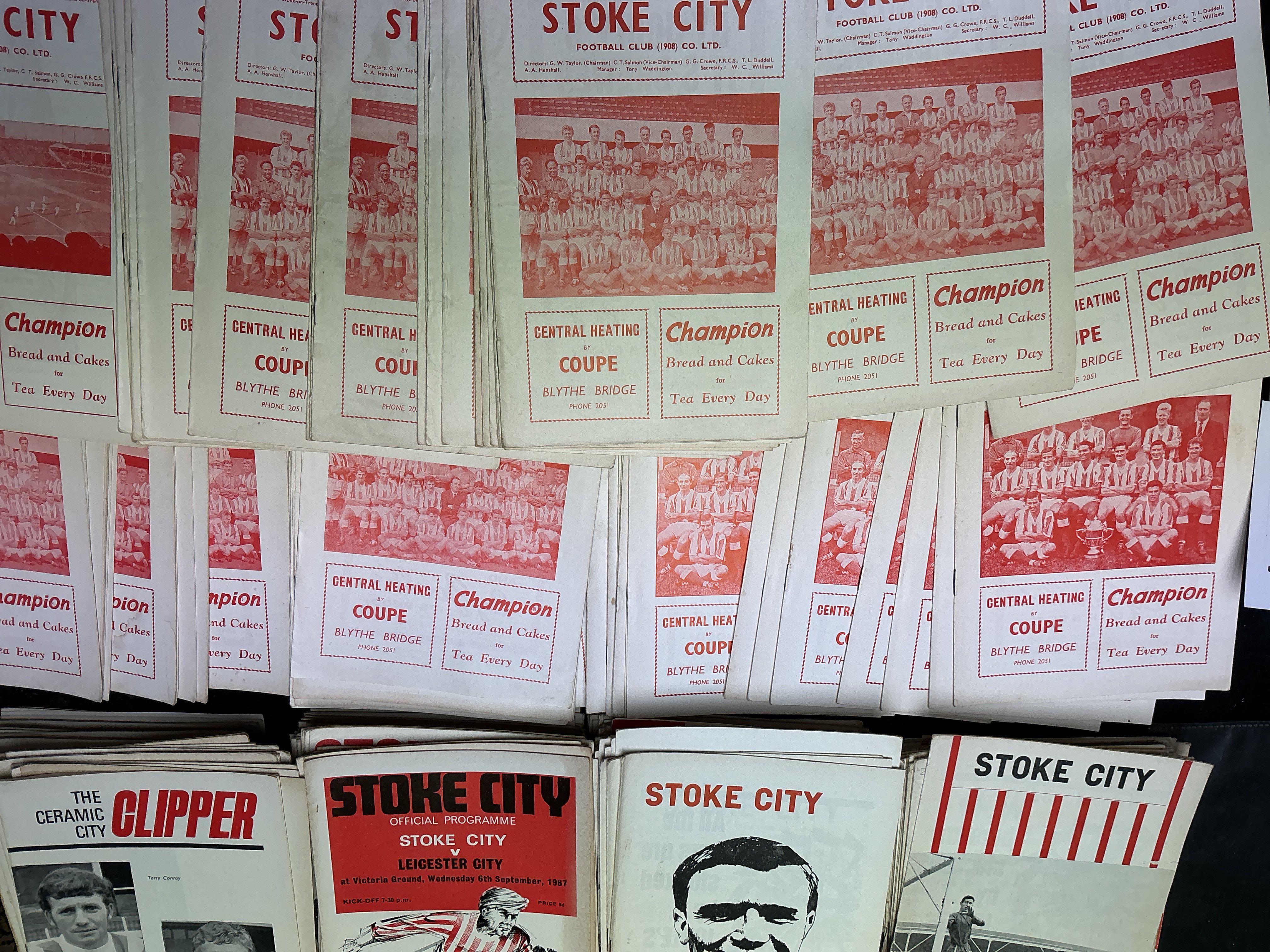 1960s Stoke City Home Football Programmes: Nearly 300 spanning the 60s plus a quantity of early to mid 70s. Mainly good condition with duplication. (est 350)