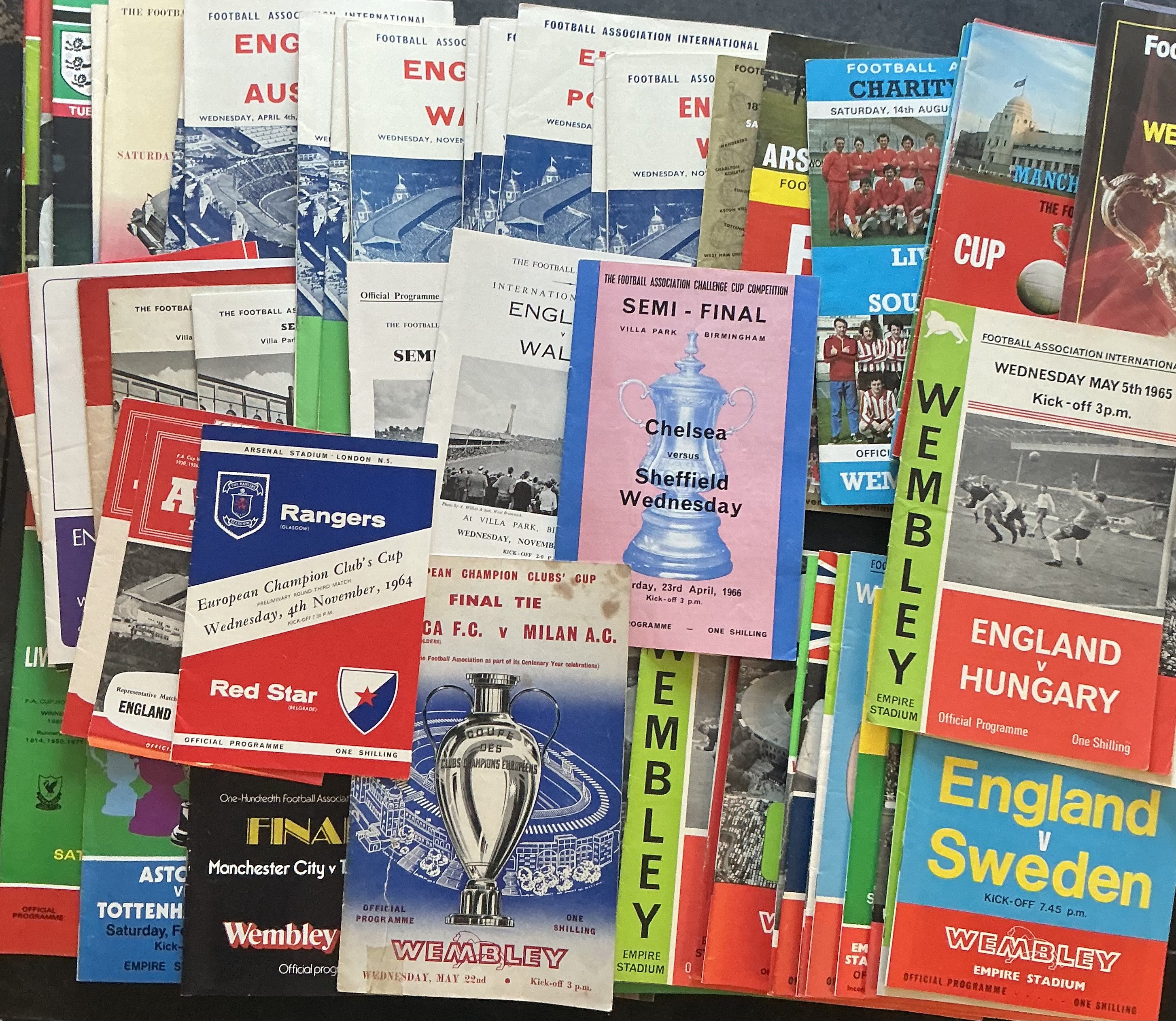 Big Match Final + International Football Programmes: Over 200 programmes from the late 1950s to 1980s in excellent clean condition. Only 10 are the A4 size the rest are the smaller sizes. Minor duplication. (200)