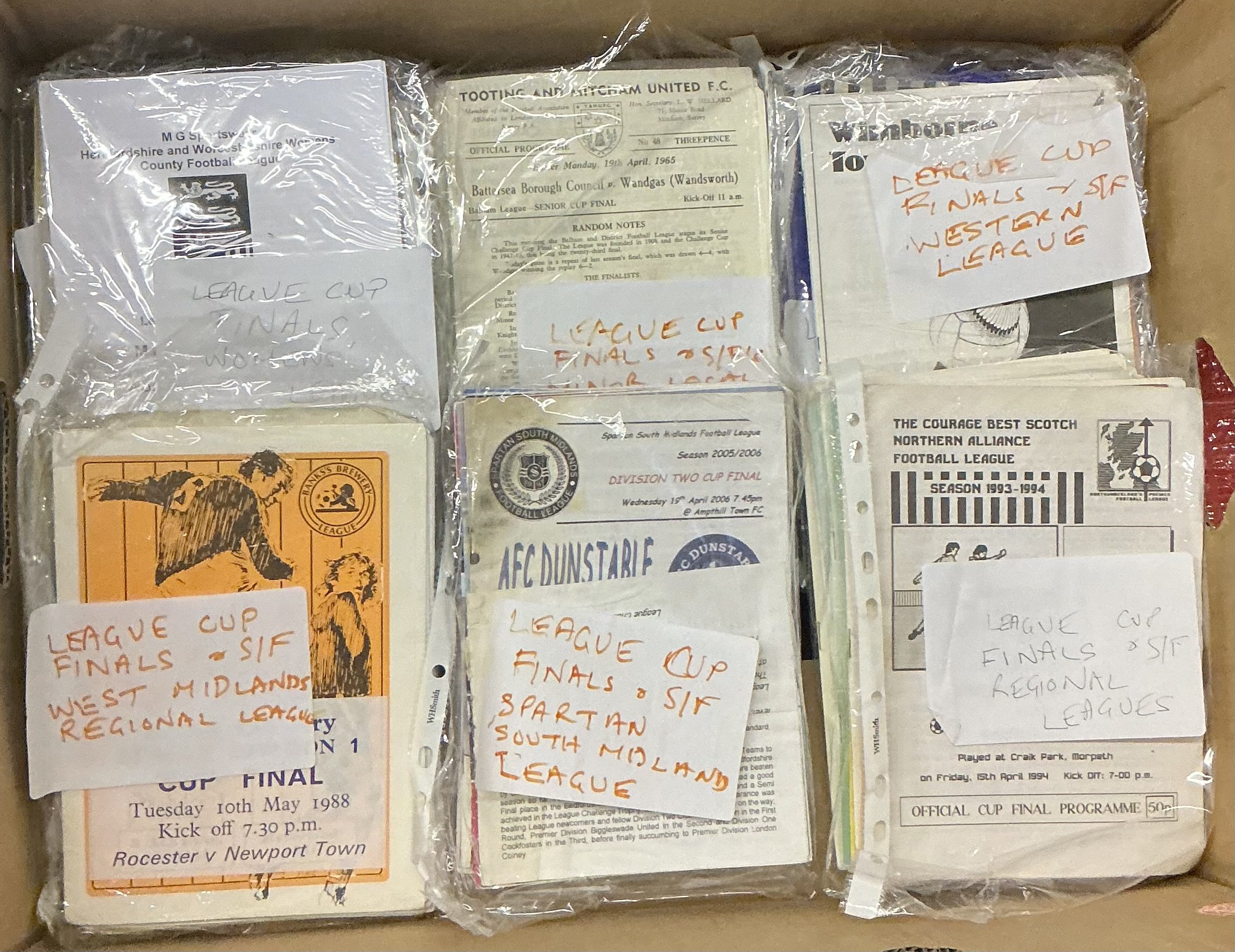 Non League Football Programmes: From the 1970s onwards. Many hundreds of different clubs and competitions in a large box. Instructions to sell. (Est 500)
