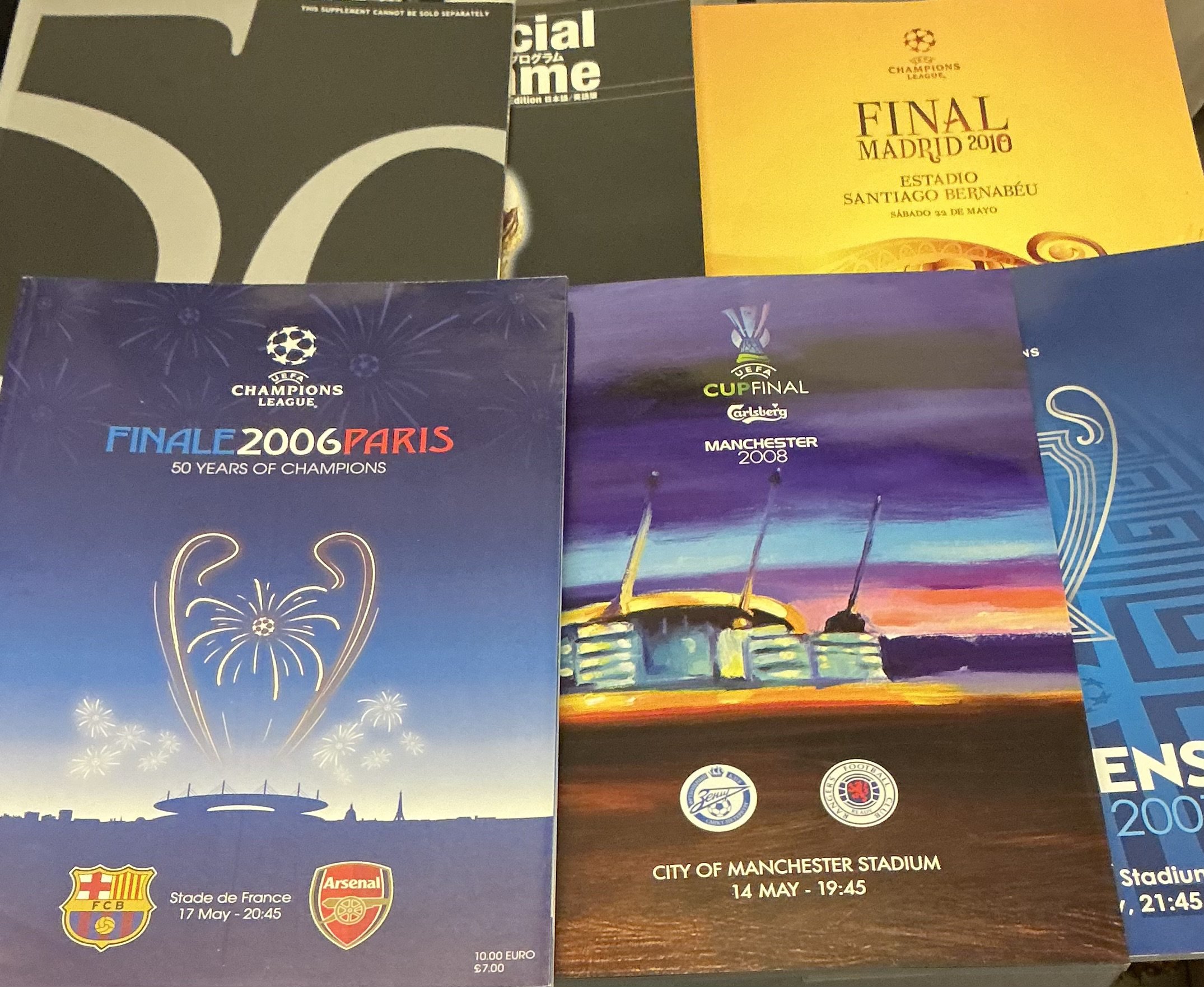 European + World Cup Final Football Programmes: From recent years in excellent condition. Duplication noted so an ideal lot for an ebay trader or existing programme dealer. (est 75)