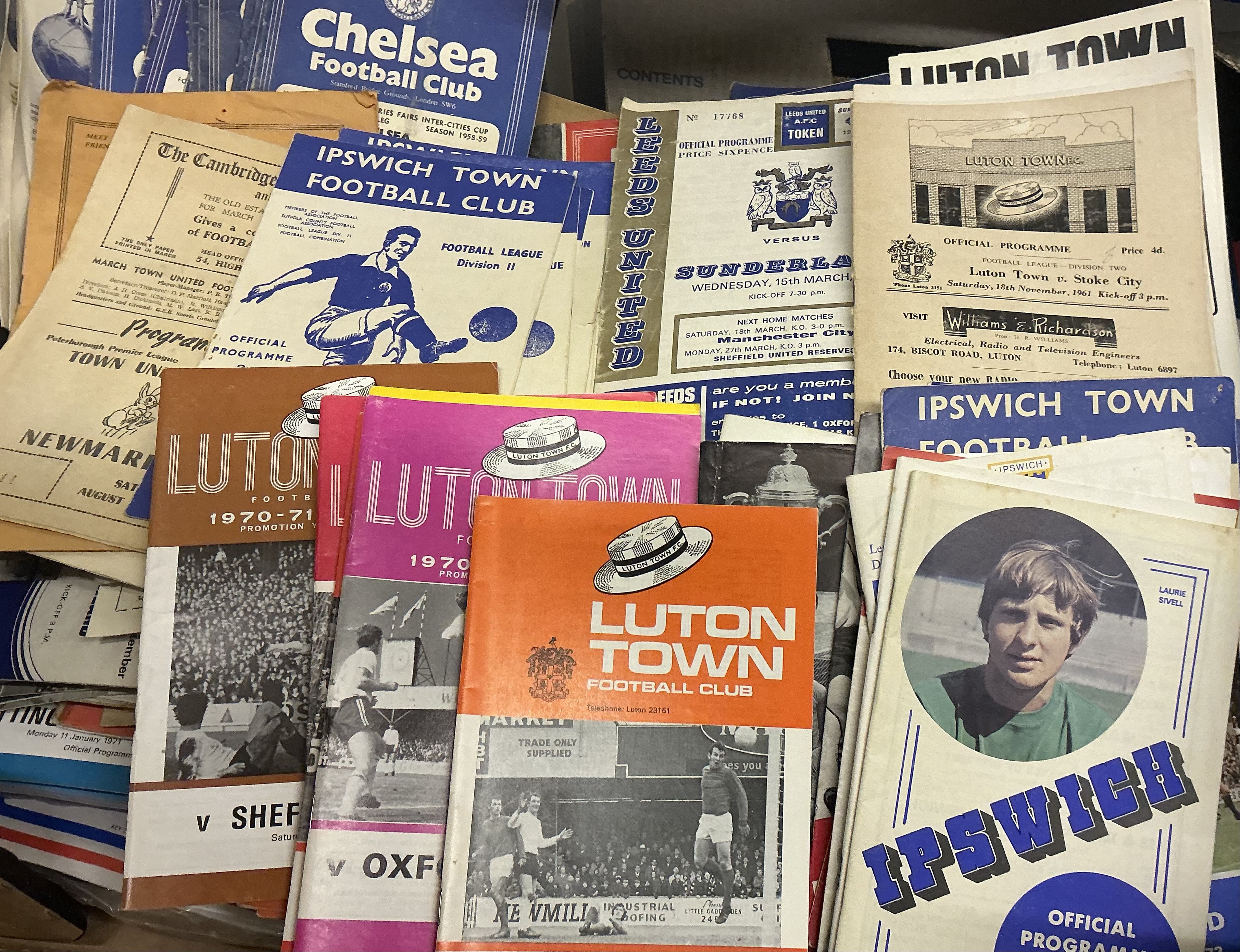 1940 - 1960 Box of Football Programmes: Spotted some Non League amongst the mainly football league club issues. Features Arsenal Tottenham Ipswich Chelsea and many others. (Est 300)