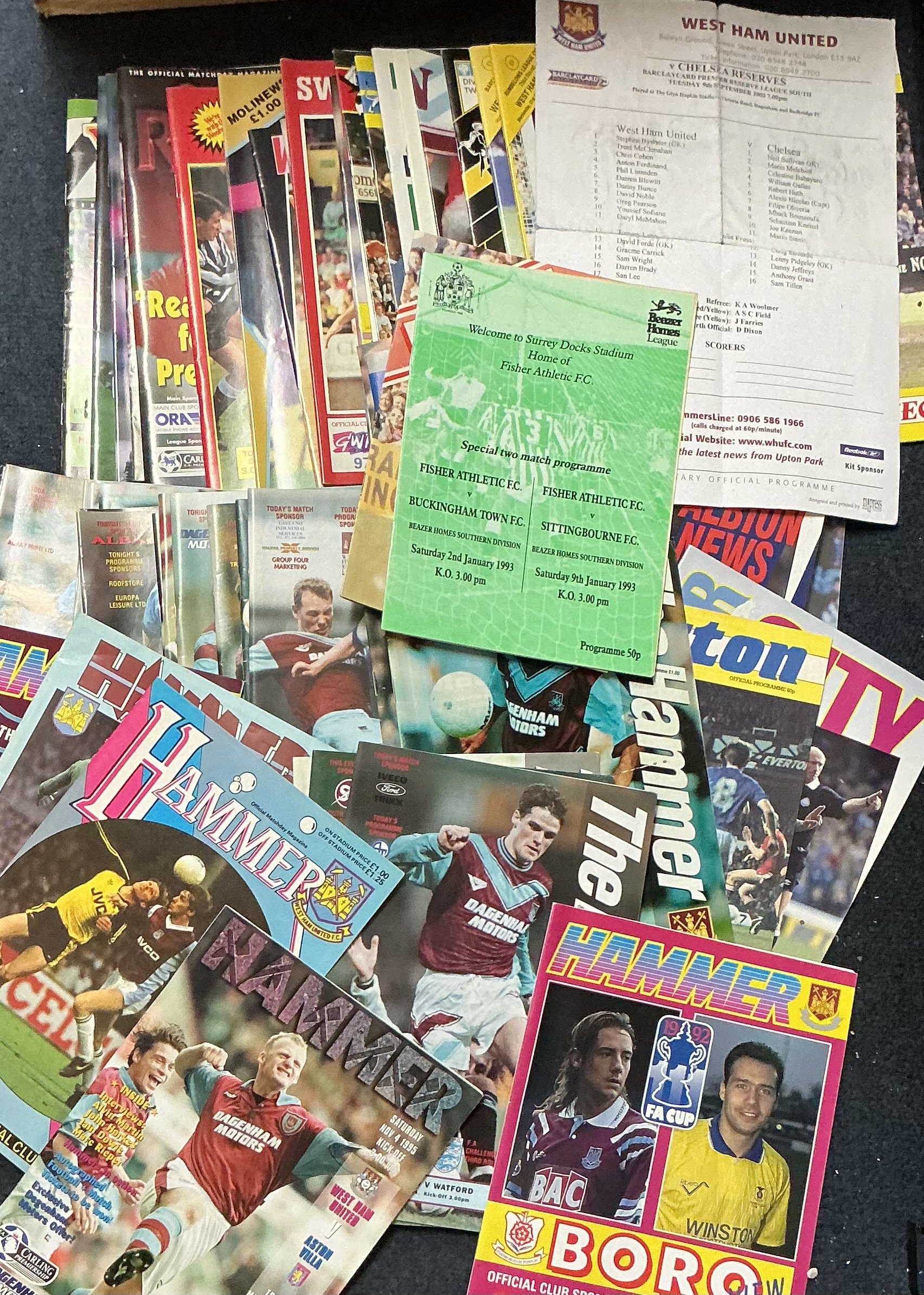 West Ham and Non League Football Programmes: Two boxes of mixed mainly modern programmes. Listed with instructions to sell (2 boxes) 