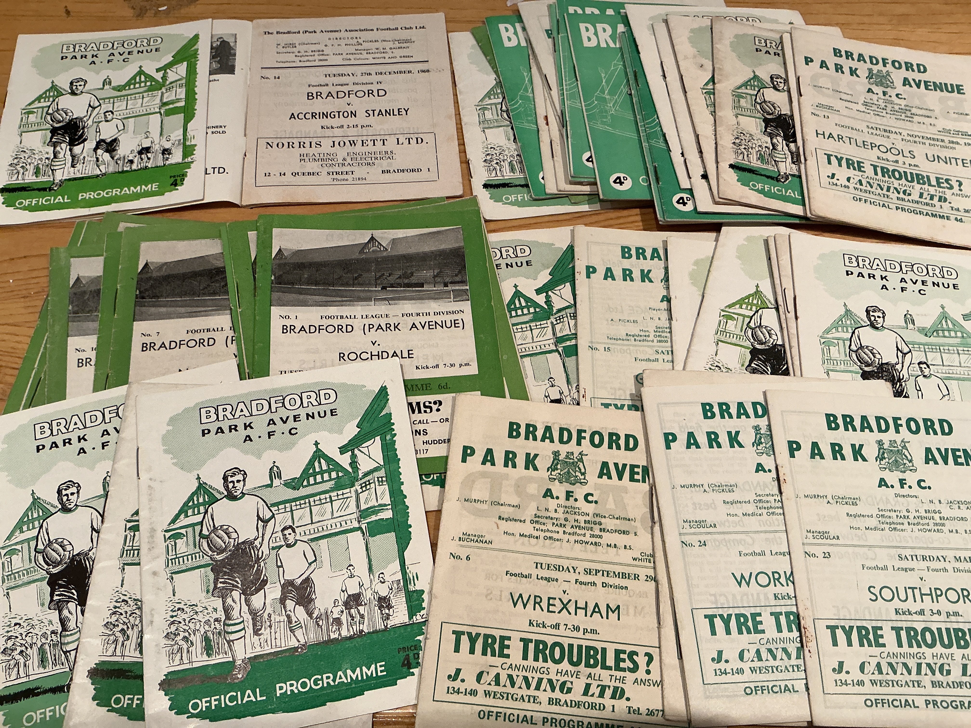 Bradford Park Avenue Home Football Programmes: Includes 8 from the 1950s and a further 70 plus from the 1960s. Includes the postponed fixture v Accrington Stanley on 27 December 1960. There are also seven programmes from the early 70s. C/W 1967 Supporters Club magazines volume 1 numbers 1,2 and 3. Instructions to sell. (Est 80)