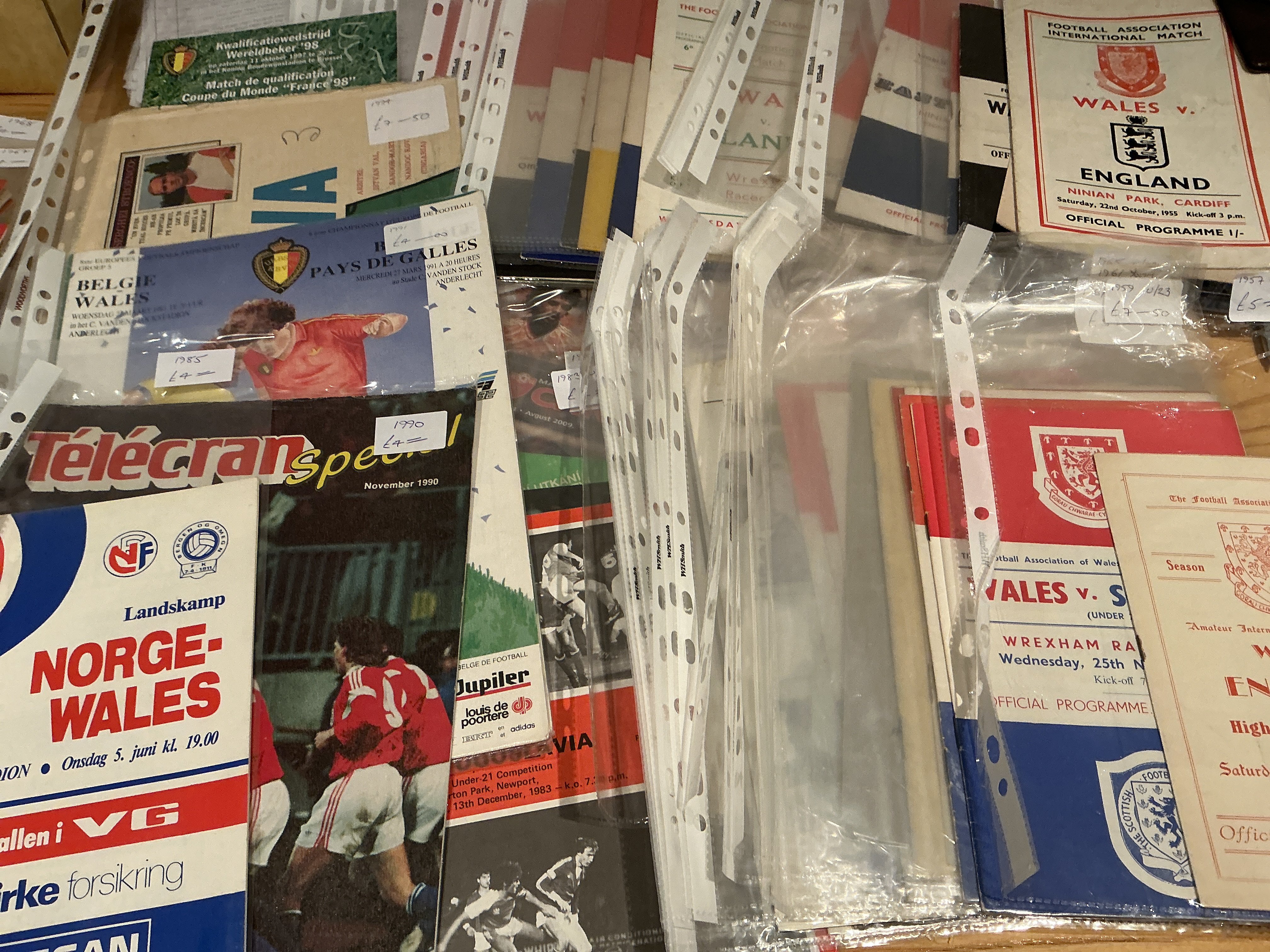 Wales Home International Football Programmes: Majority homes but aways at 86 Finland, 87 Russia and more. Mainly full internationals but also a few Schools, Amateur and Under 23s etc. Excellent condition with instructions to sell. (150)