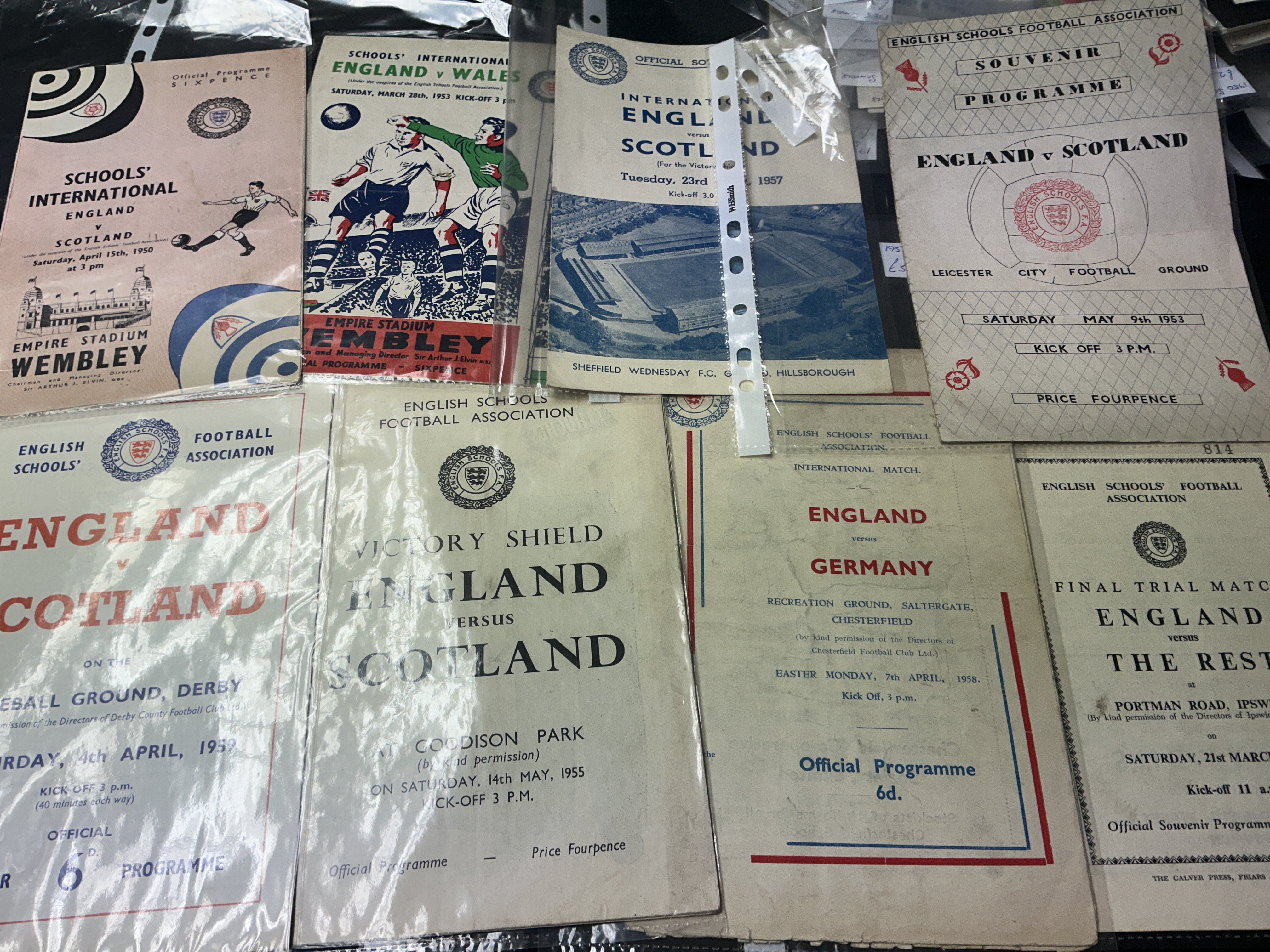 England Schoolboy + Youth Football Programme Collection: Mainly homes from many grounds including Wembley with many from the 50s up to the Millennium. 100 Schoolboys programmes plus 30 England Amateur matches. Very good with no duplication. Very good. (130)