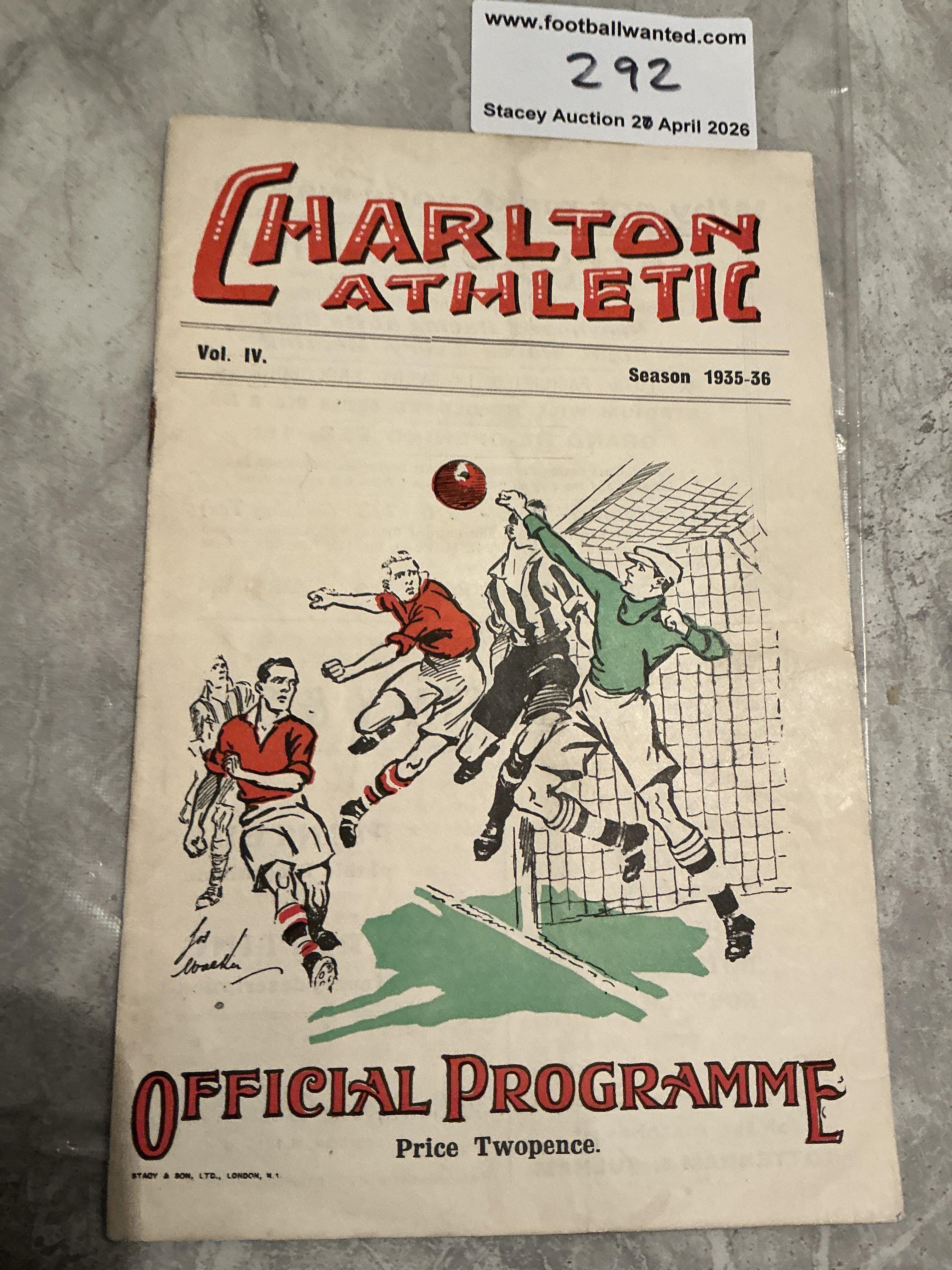 35/36 Charlton v Hull City Football Programme: Good condition league match with pencilled team changes. 