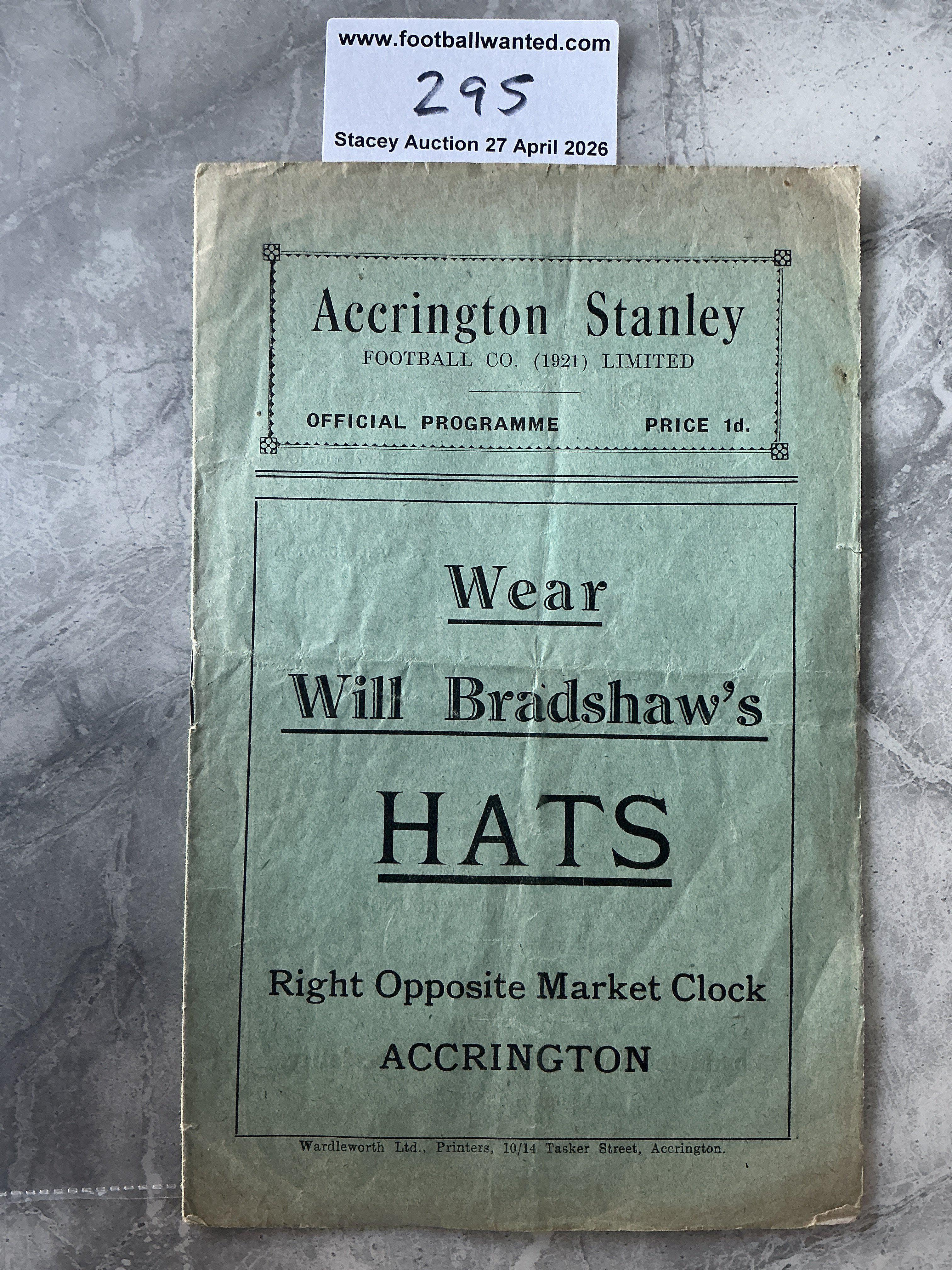 1935 - 1936 Accrington Stanley v Tranmere Football Programme: Good condition with light folding. No team changes. 