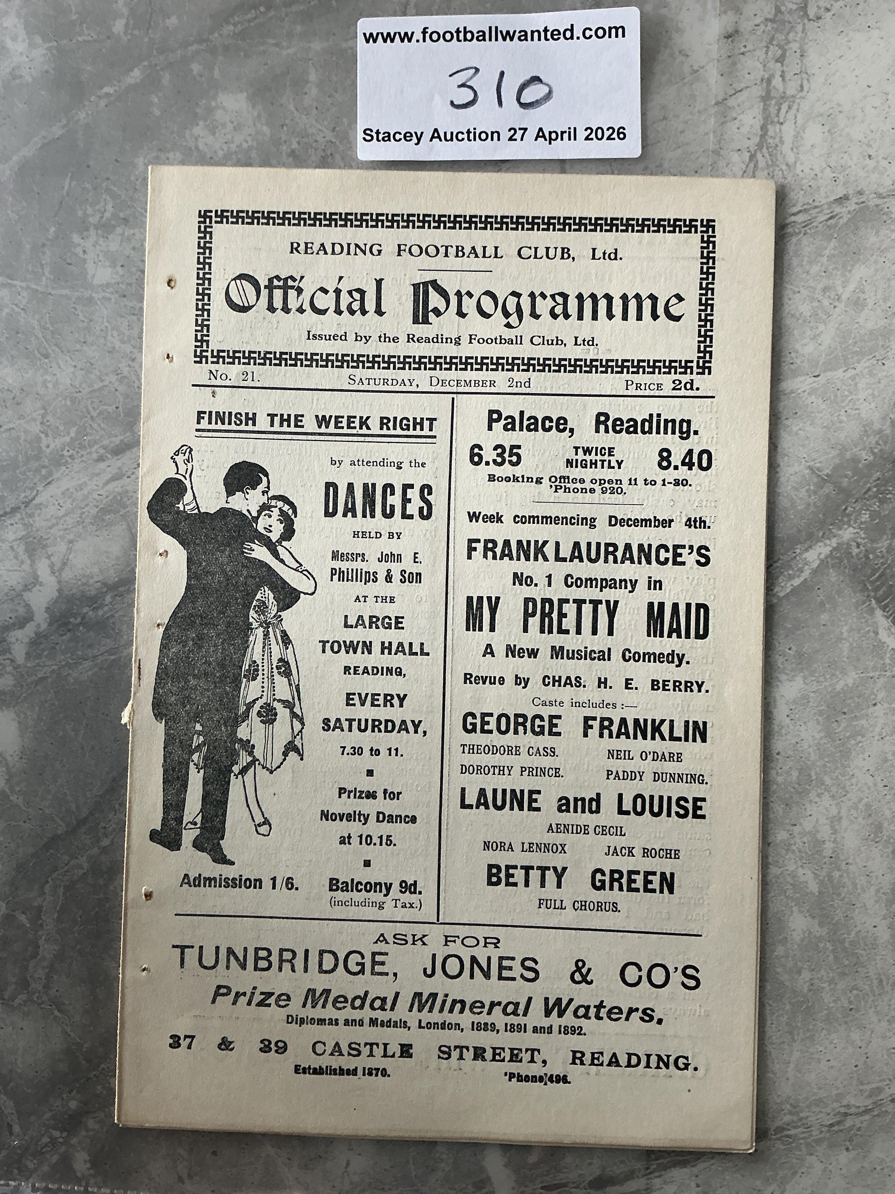 1922 - 1923 Reading v Bristol Rovers FA Cup Football Programme: Excellent condition ex bound with no team changes. 