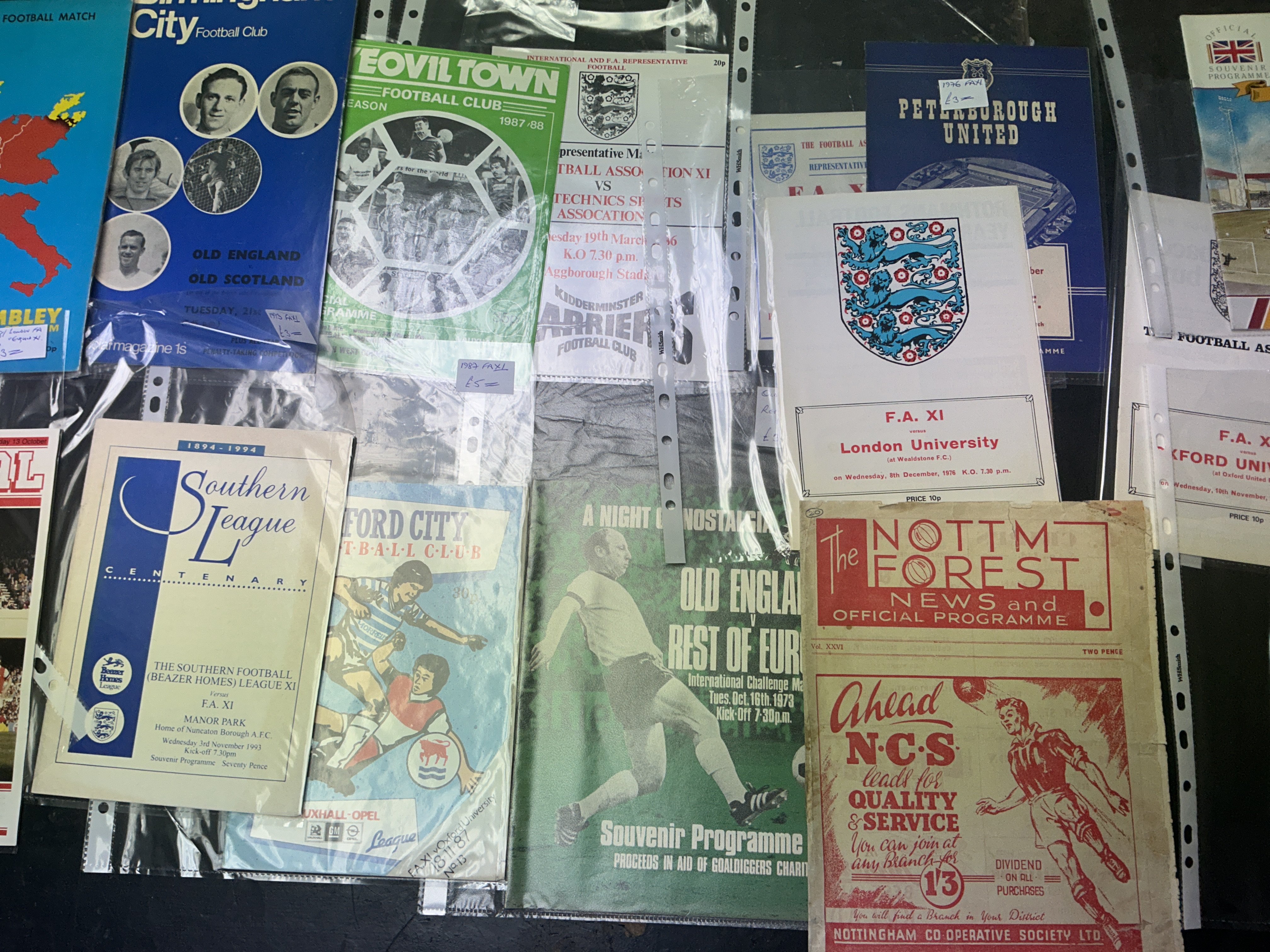 FA X1 Football Programme Collection: Full of Englands biggest stars. Includes 46/47 at Notts Forest with faults and some more modern. Instructions to sell. (16)