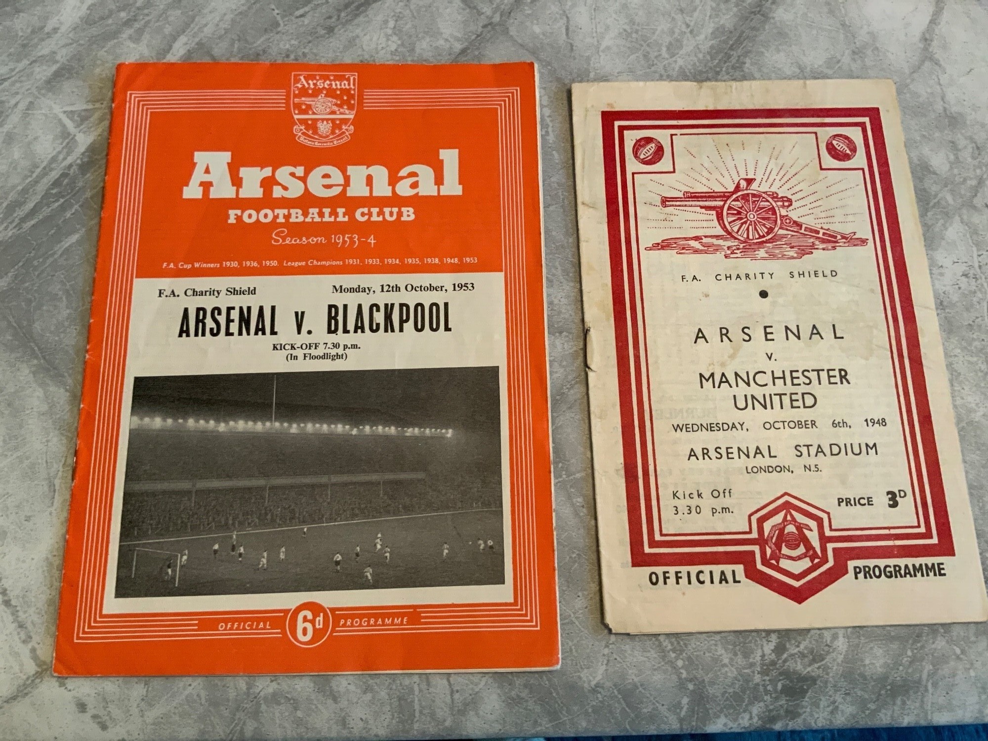 Charity Shield Football Programmes: 1948 Arsenal v Manchester United, 1950, 1953, 1956, 1958, 1961, 1962, 1963, 1969, 1973. Very good. (10)