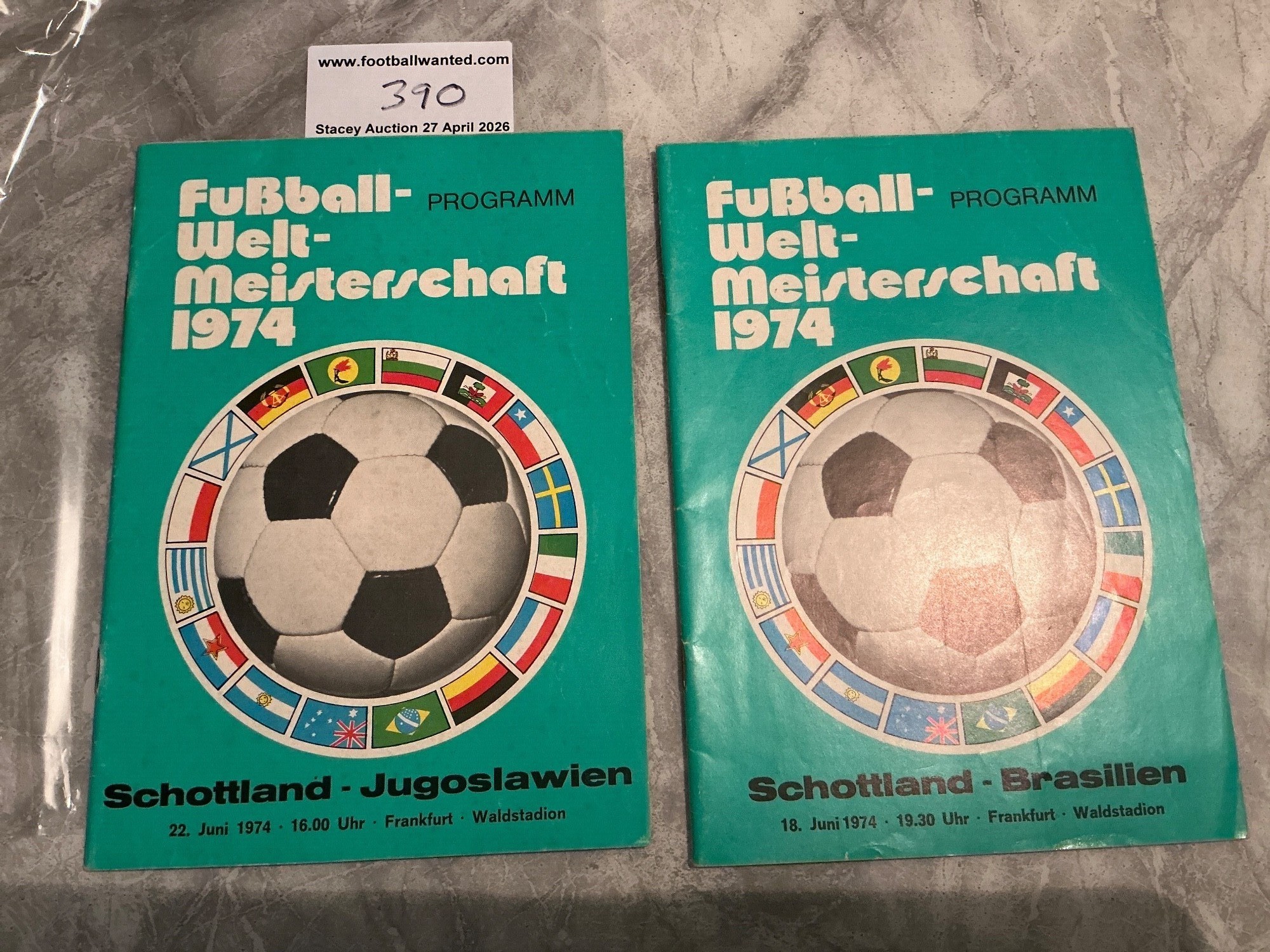 1974 Scotland World Cup Football Programmes: Matches v Brazil and Yugoslavia in excellent condition with no team changes both played in Frankfurt. (2)