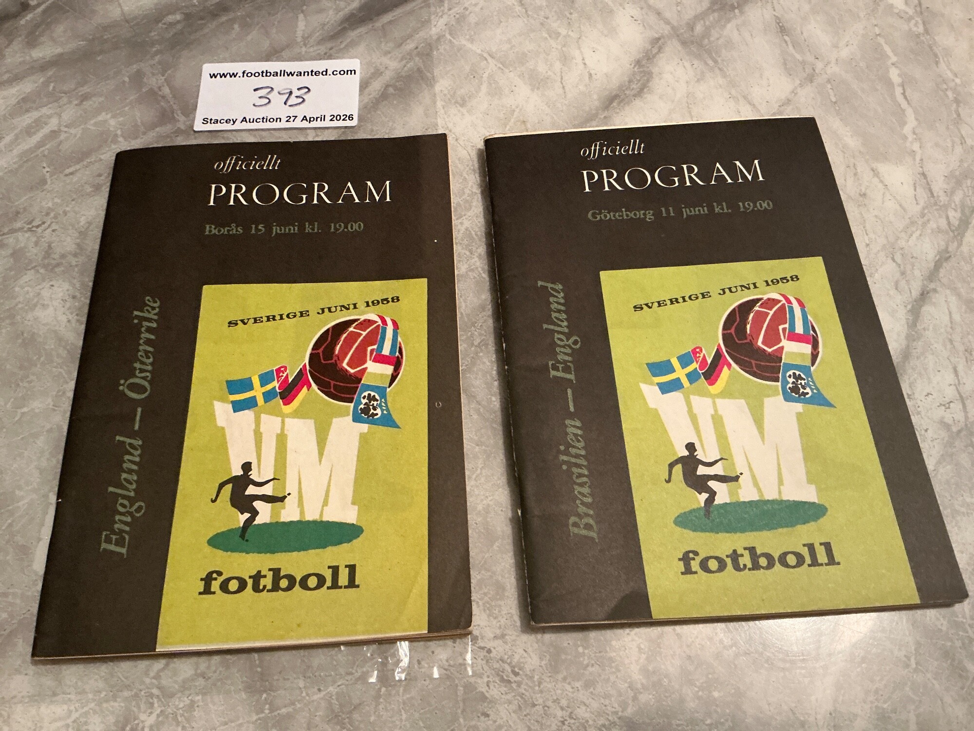 England 1958 World Cup Football Programmes: Excellent condition programmes with no team changes for matches v Brazil and Austria for finals in Sweden. (2)