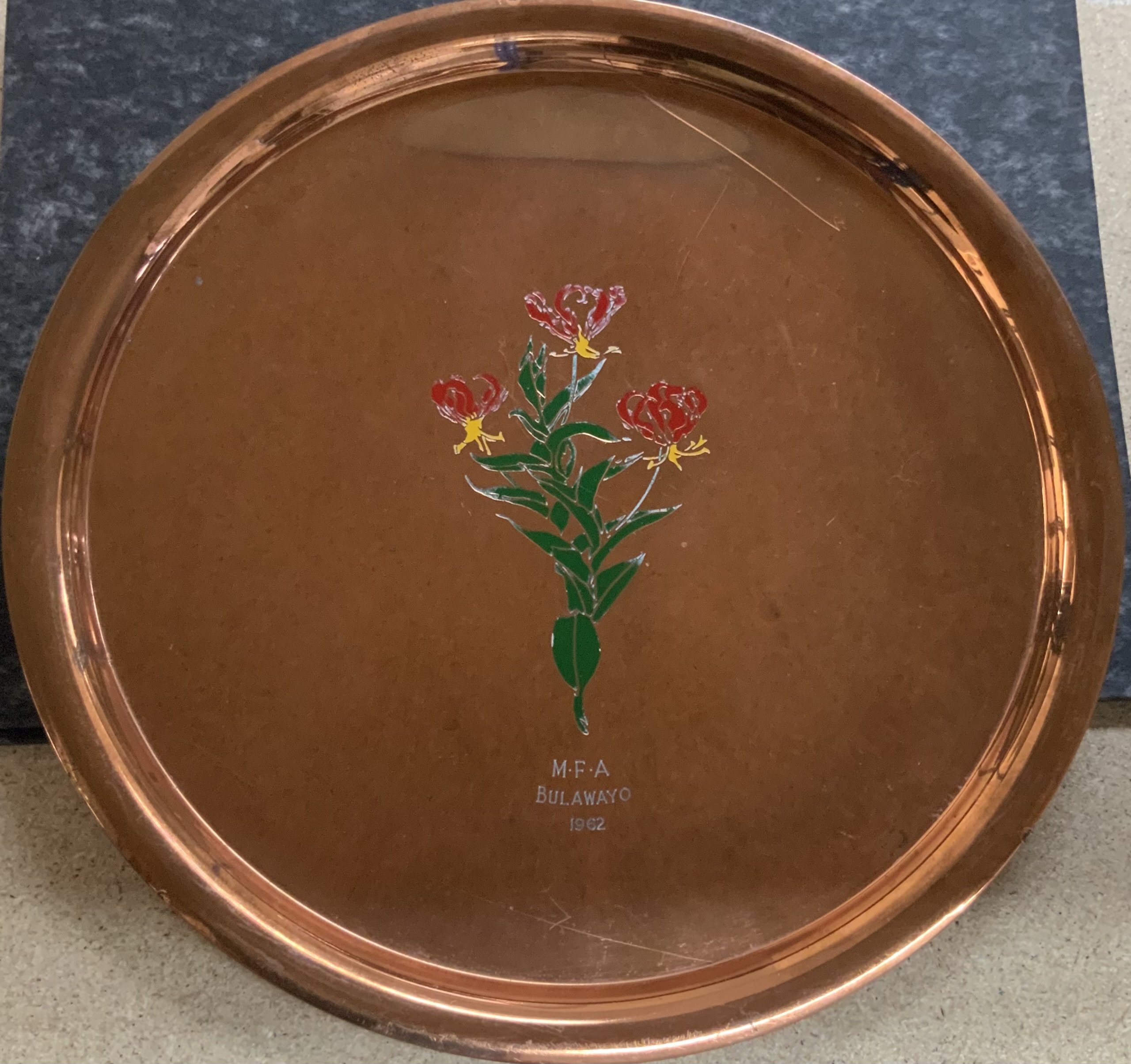 West Ham Eddie Bovington Football Tour Shield: Awarded to the player during the tour of Africa in 1962. Brass coloured shield is inscribed under the flower emblem. Measures approximately 11 inches. Rare item.