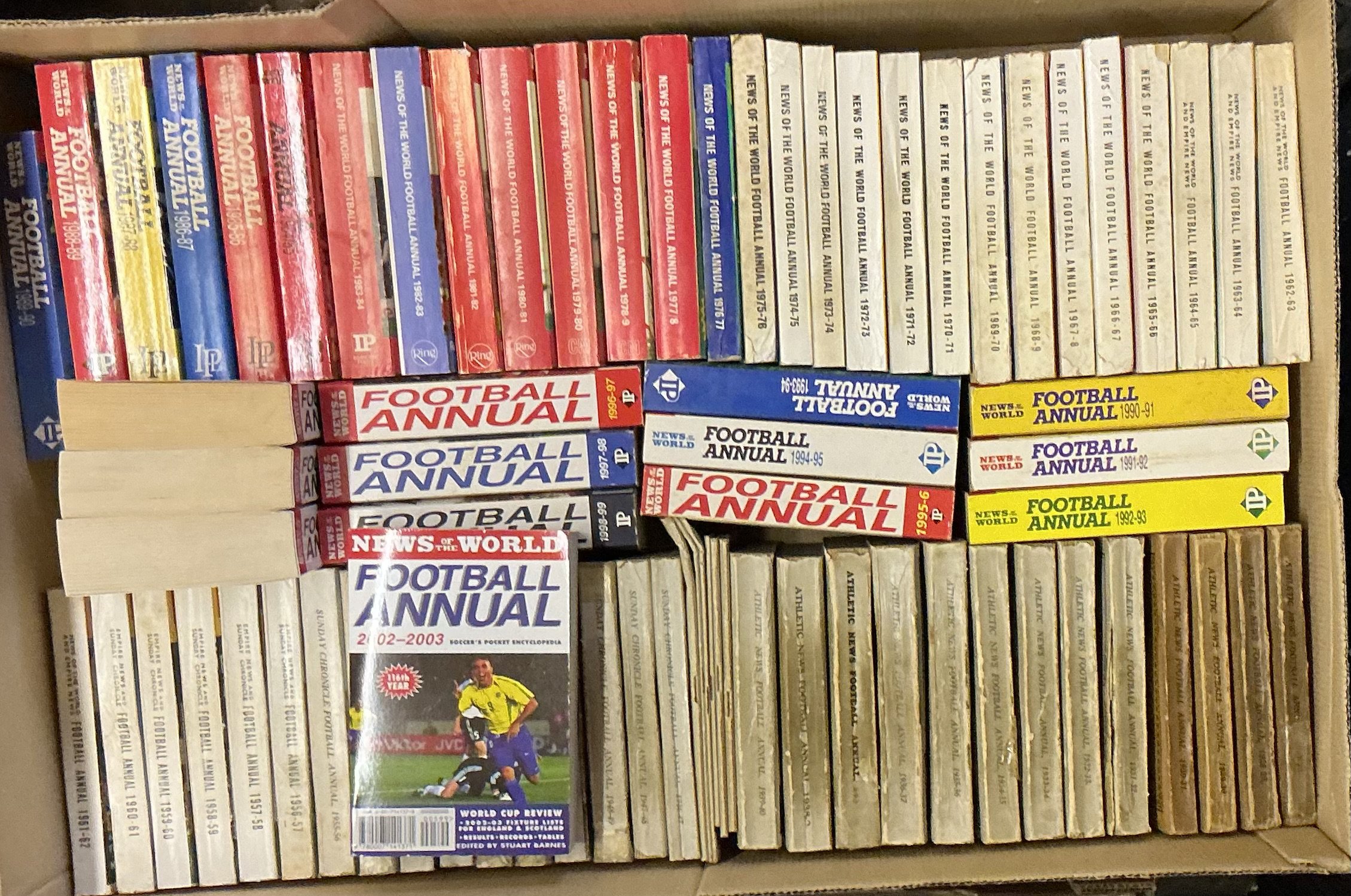 Athletic News Football Annuals: Unbroken run from 1927 to 2002 including all six of the slimmed down war-time issues 1940/1 â€“ 1945/6. The annuals in good general condition. (76)