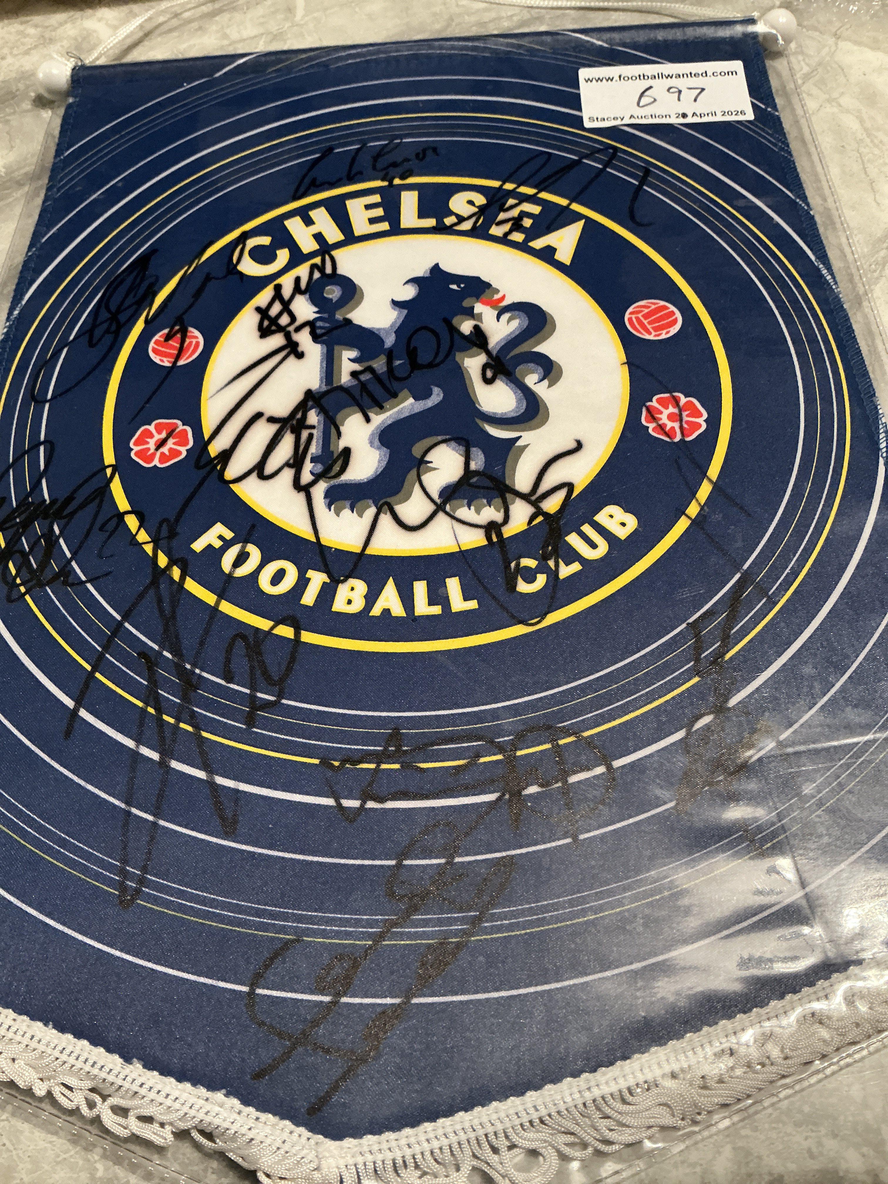 Chelsea Signed Football Pennant: 11 autographs on official Chelsea pennant to include Lampard Bridge Drogba and Cole. 