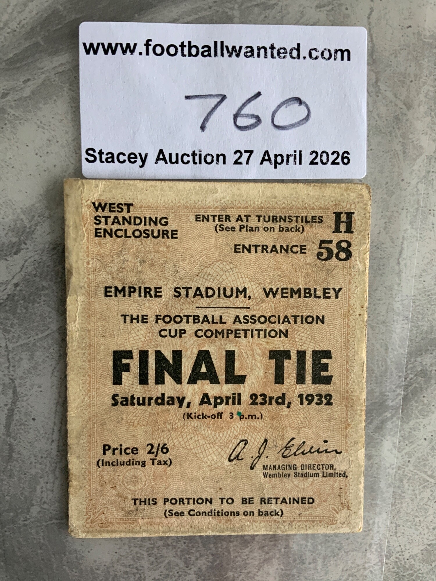 1932 FA Cup Final Football Ticket: Arsenal v Newcastle ticket in very good condition.