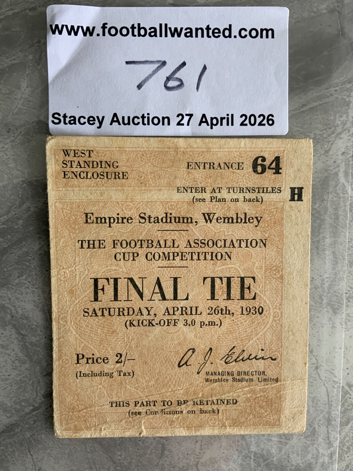 1930 FA Cup Final Football Ticket: Arsenal v Huddersfield ticket in very good condition.
