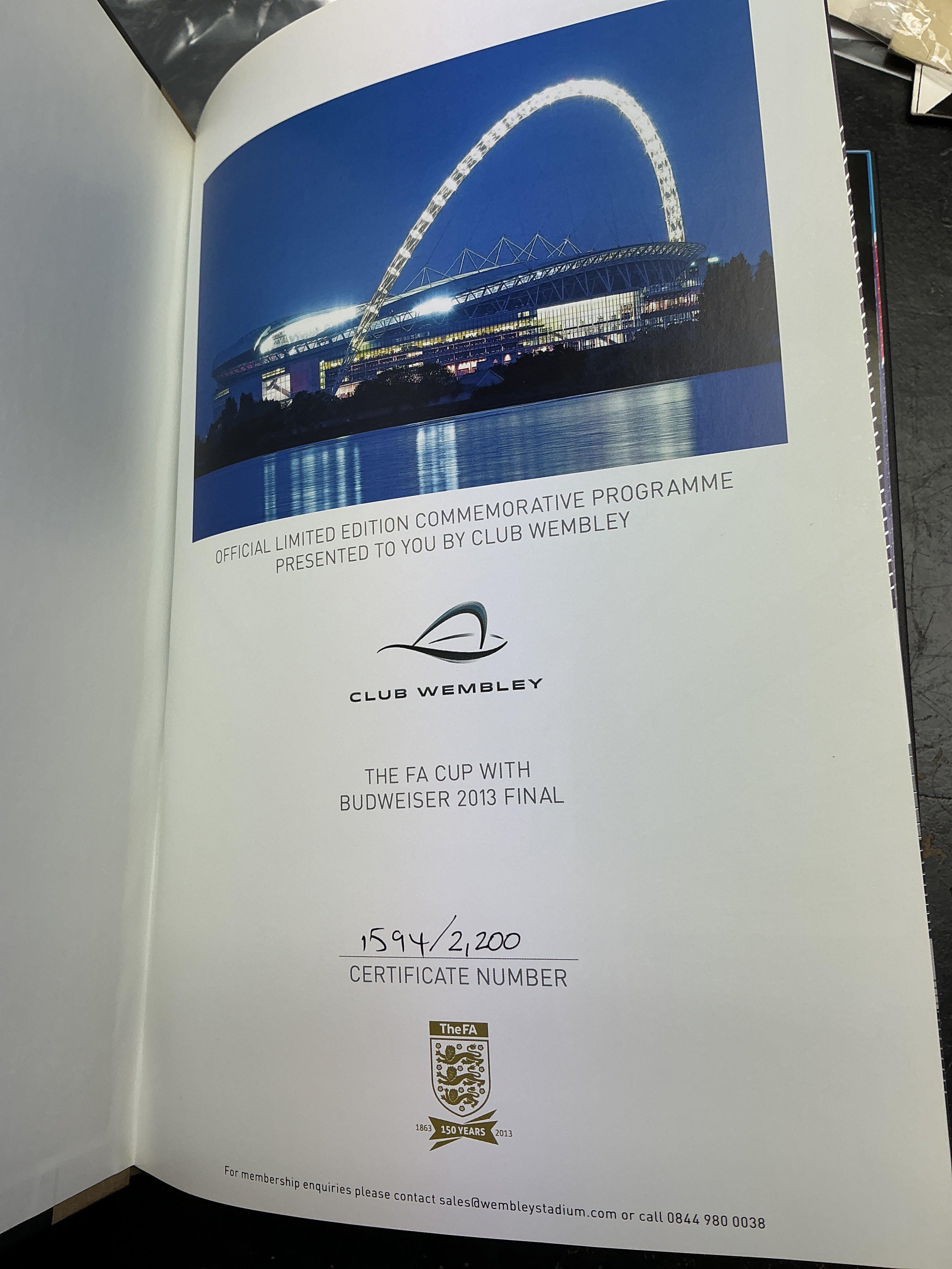 2013 Hardback FA Cup Final Football Programme: Manchester City v Wigan Athletic limited edition 1594/2200. Excellent condition Club Wembley issue.