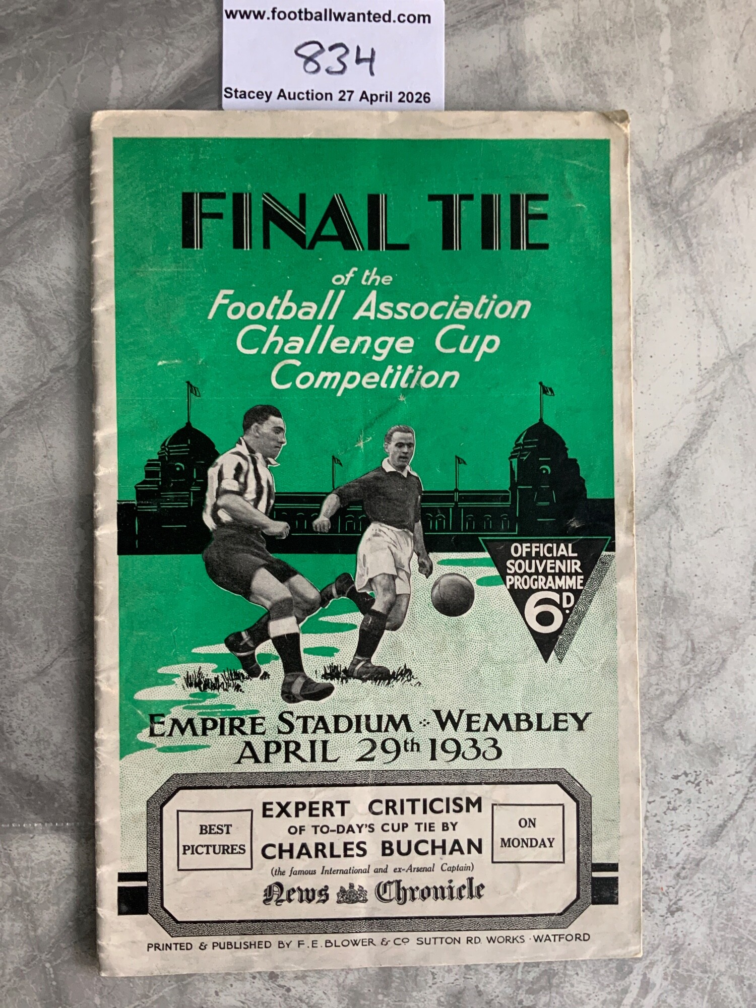 1933 FA Cup Final Football Programme: Everton v Manchester City in very good condition with no team changes.