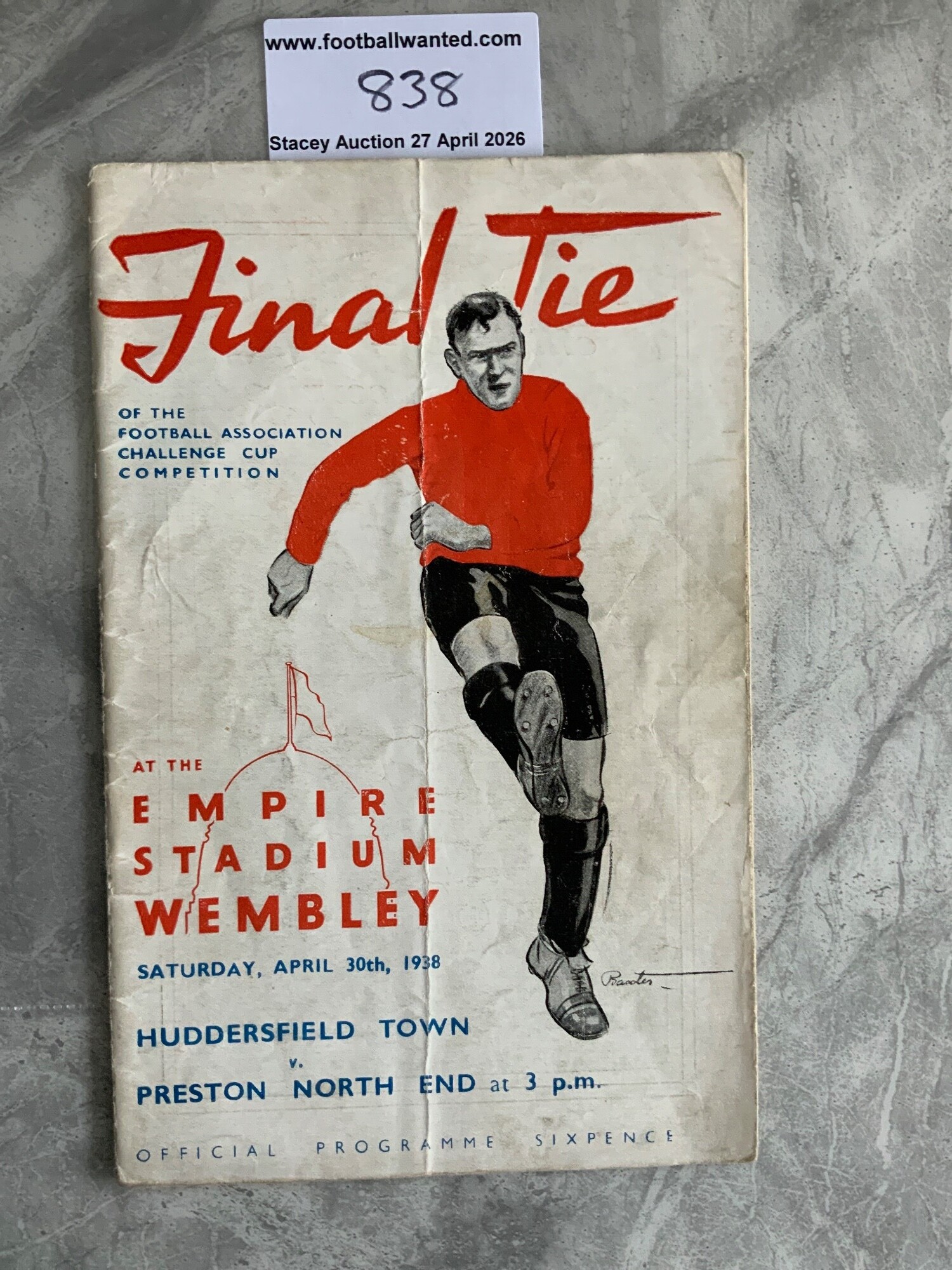1938 FA Cup Final Football Programme: Huddersfield v Preston in good condition with no team changes. Fold.