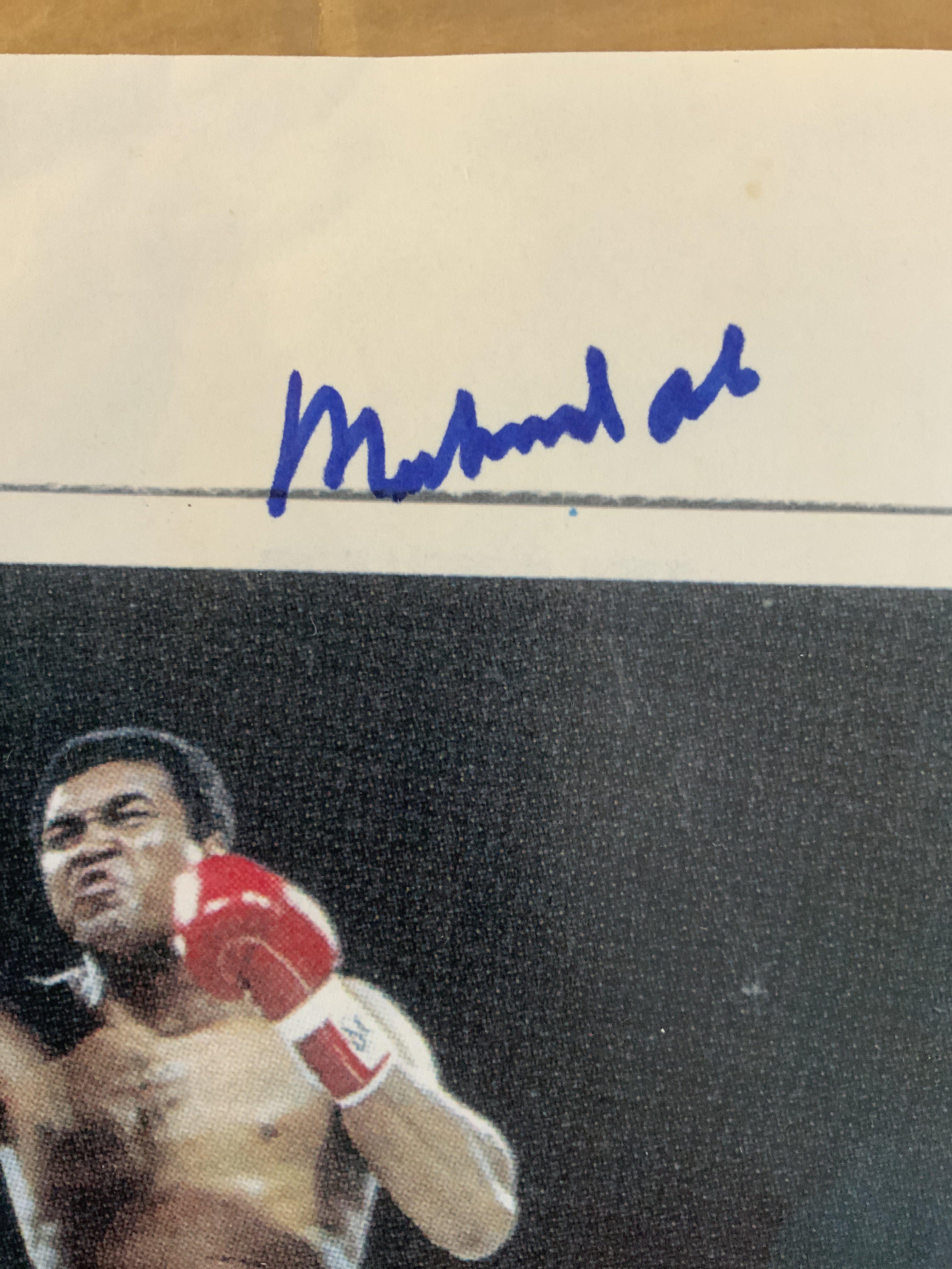 Muhammad Ali Boxing Autograph + Stamps: A4 page advertising the late 90s show named Ali Night signed to top border. COA from American company Art Of The Game and signed by reputable Harlan Werner. C/W some stamps from the International Collectors Society.