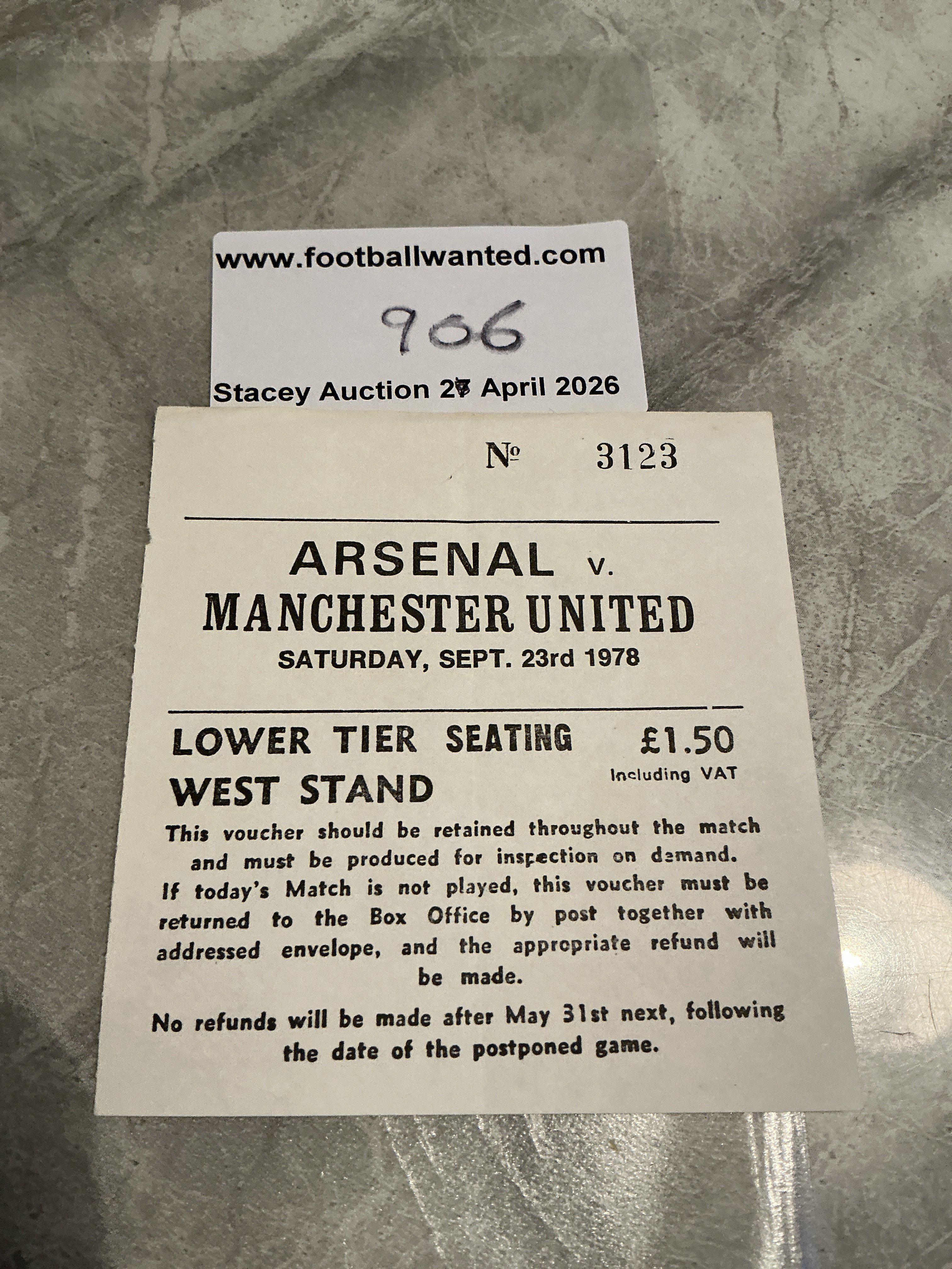 78/79 Arsenal v Manchester United Football Ticket: 1st division match ticket dated 23 9 1978 in excellent condition. 