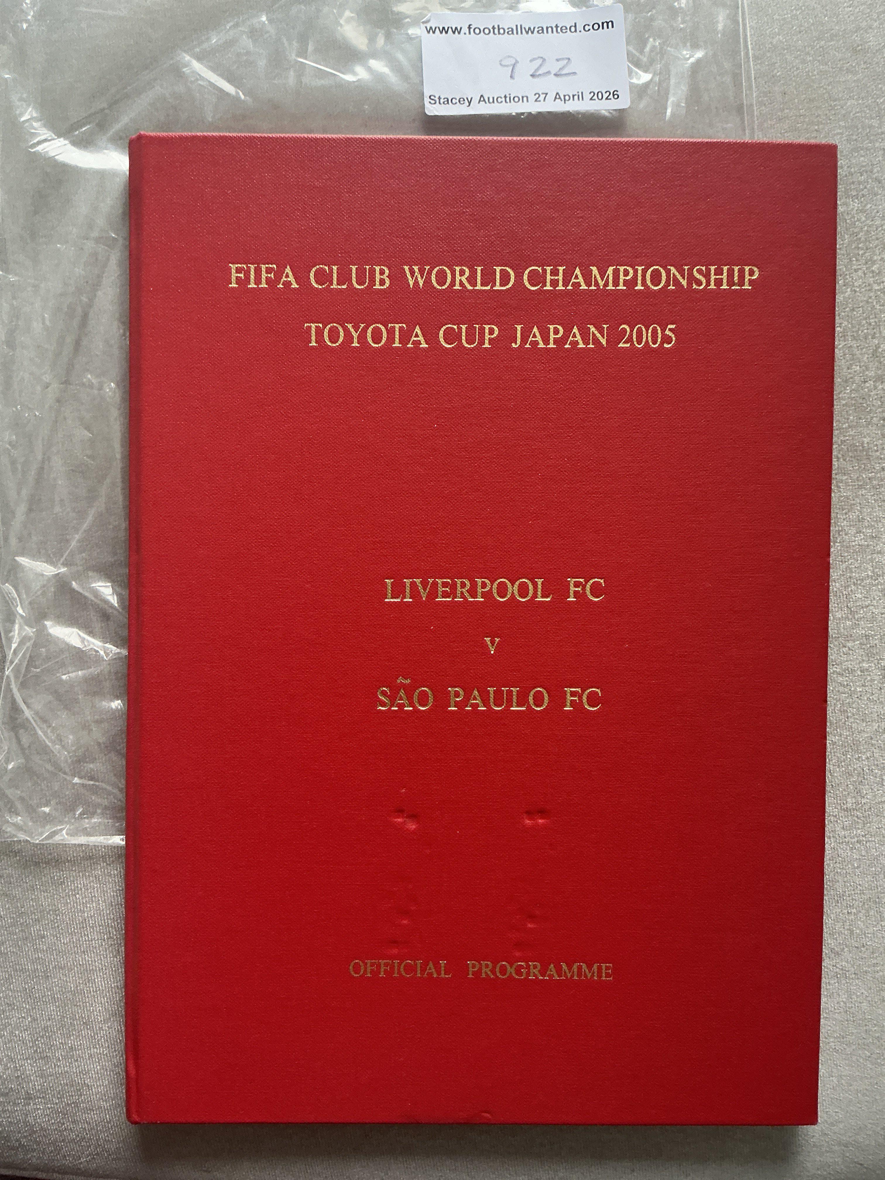 2005 Sau Paulo v Liverpool Hardback Football Programme: FIFA Club World Cup programme known as the Toyota Cup played in Japan. Looks like the tournament programme inside. Hard cover has a few small dents. 