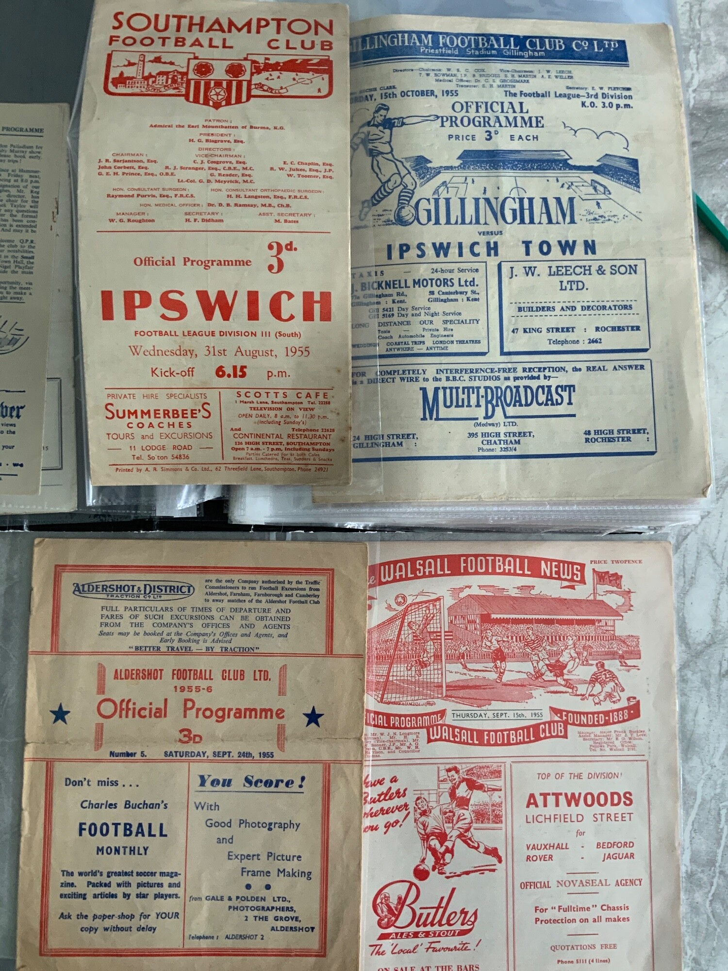 53/54 Ipswich Town Away Football Programmes: 18 programmes which include Norwich Walsall Southampton and Peterborough FA Cup. Mainly good. (18)
