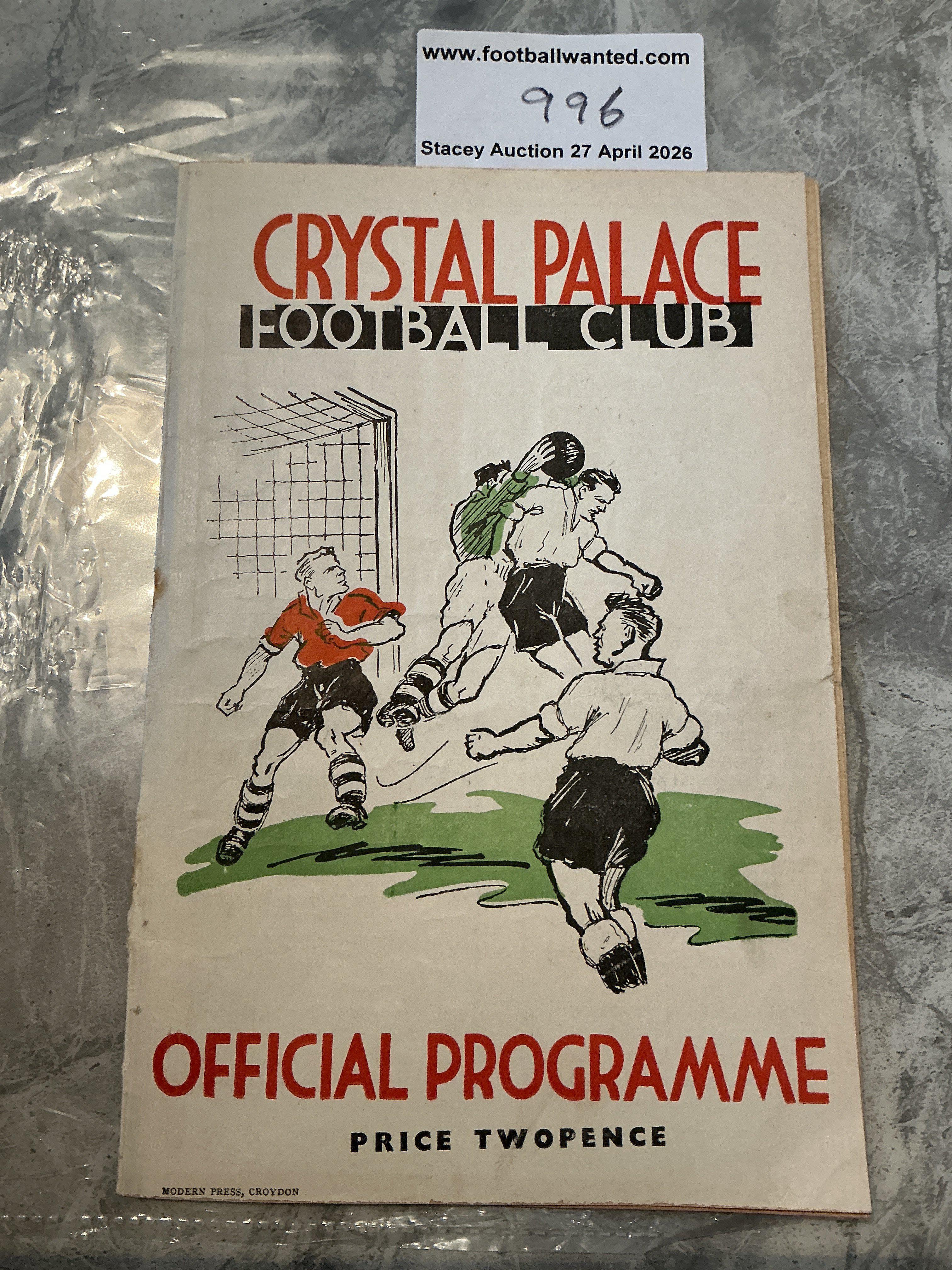 38/39 Crystal Palace v Ipswich Town Football Programme: Very good condition ex bound with no team changes. 