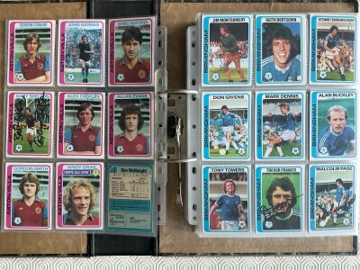Signed 1979 Topps Football Cards: Superb collection in folder of Blue Backs with autographs personally obtained by vendor. 330 cards of which 238 are signed.