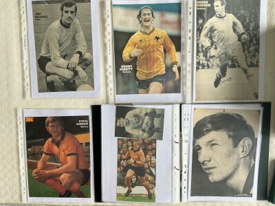 Wolves Signed Football Magazine Pictures: Mainly large from the 60s and 70s to include Dougan Carr Kindon Thomson Parkes Parkin and Richards. (est 60)