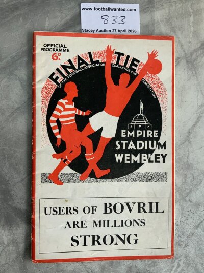 1934 FA Cup Final Football Programme: Portsmouth v Manchester City in excellent condition. Staples removed not rotted away. No team changes but score written on team page.