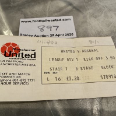 80/81 Manchester United v Arsenal Football Ticket: Date written in pencil to front border. Fold. 