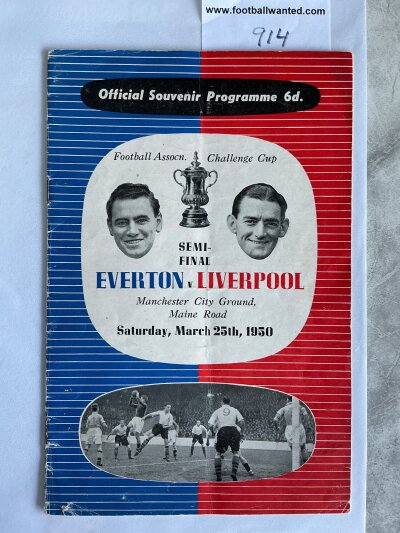 1950 FA Cup Semi Final Football Programme: Everton v Liverpool played at Manchester City in good condition with fold. No team changes.