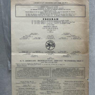 1948 New York Americans v Liverpool Football Programme: Large double sided page with fold headed American League Soccer News dated May 16 1948. Believed to be given free on entry to match. Good with tiny tear to edge. 