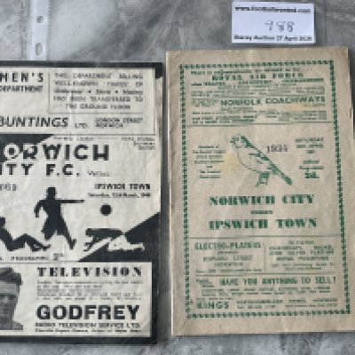 48/49 + 50/51 Norwich City v Ipswich Town Football Programmes: Good condition division 3 programmes with no team changes. (2)