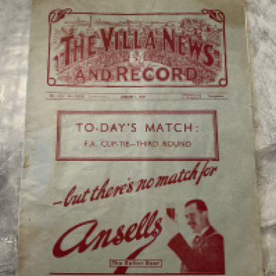 38/39 Aston Villa v Ipswich Town FA Cup Football Programme: Very good condition with no team changes. 