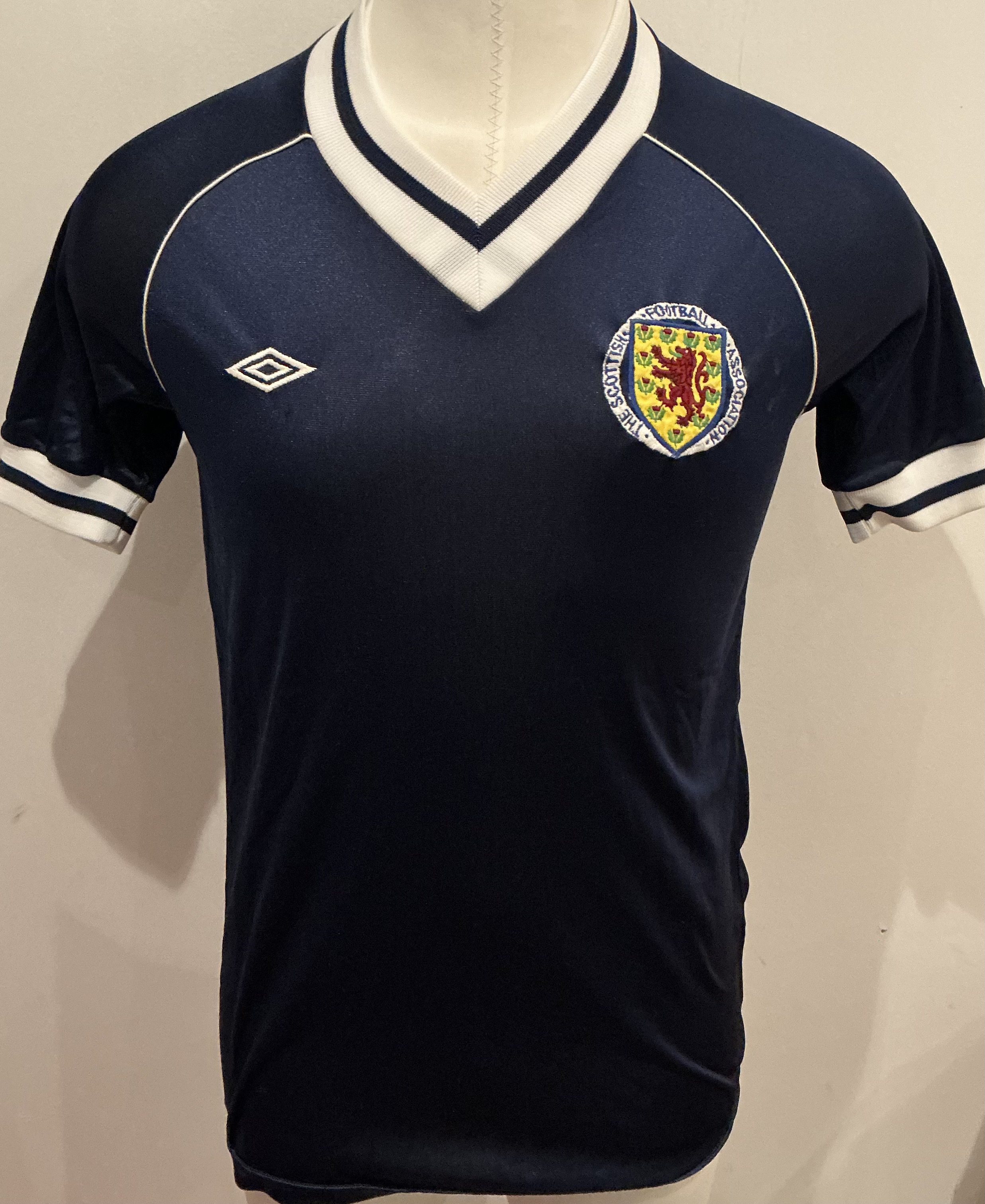 Scotland 1983 Match Worn Football Shirt: Home short sleeve number 3 Umbro shirt. Worn by Richard Gough at Hampden Park v Northern Ireland on 24 5 1983. Swapped with Sammy McIlroy