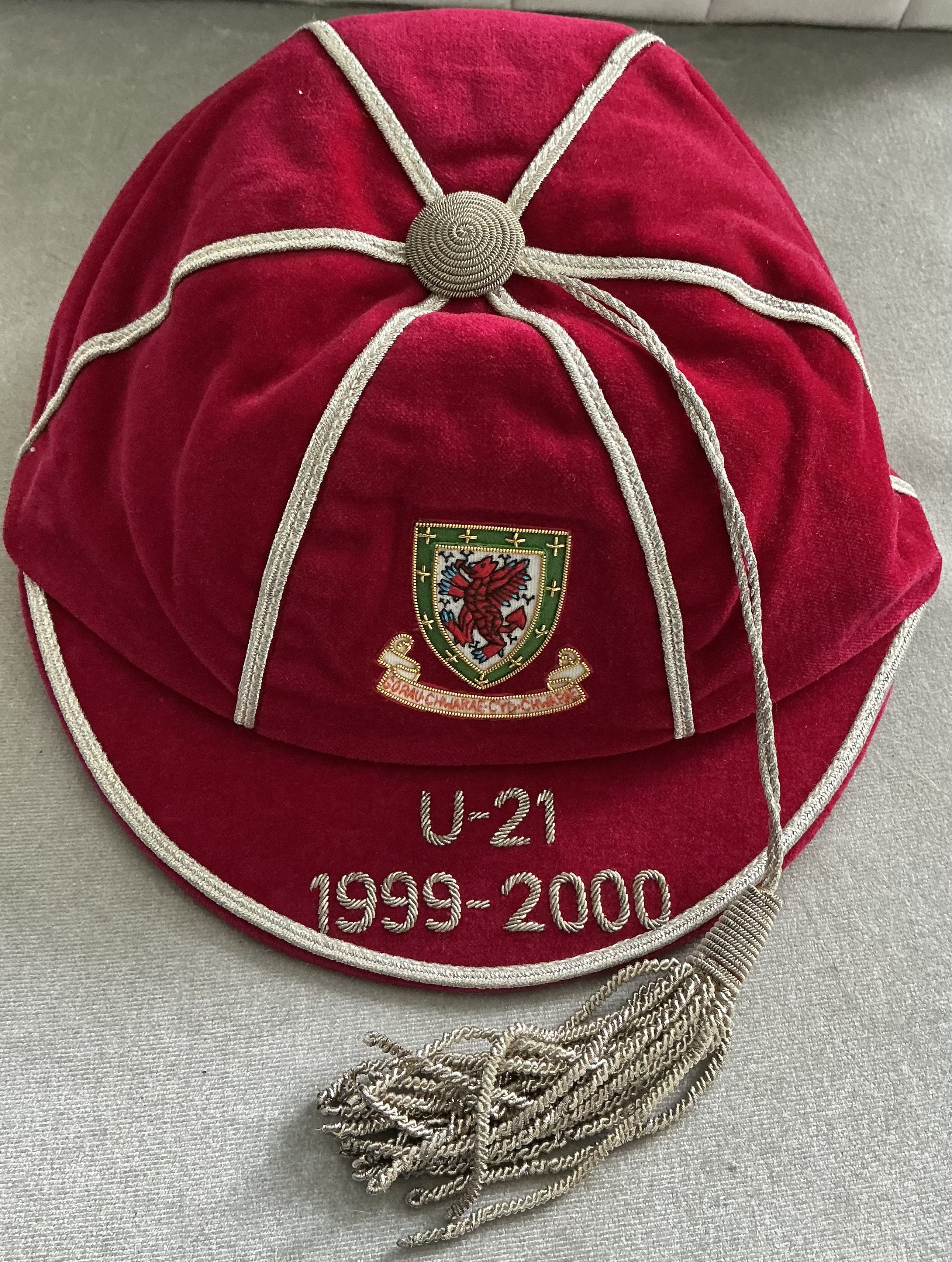 Wales 1999/00 Under 21 International Football Cap: Good condition attractive cap awarded to Lee Jenkins.