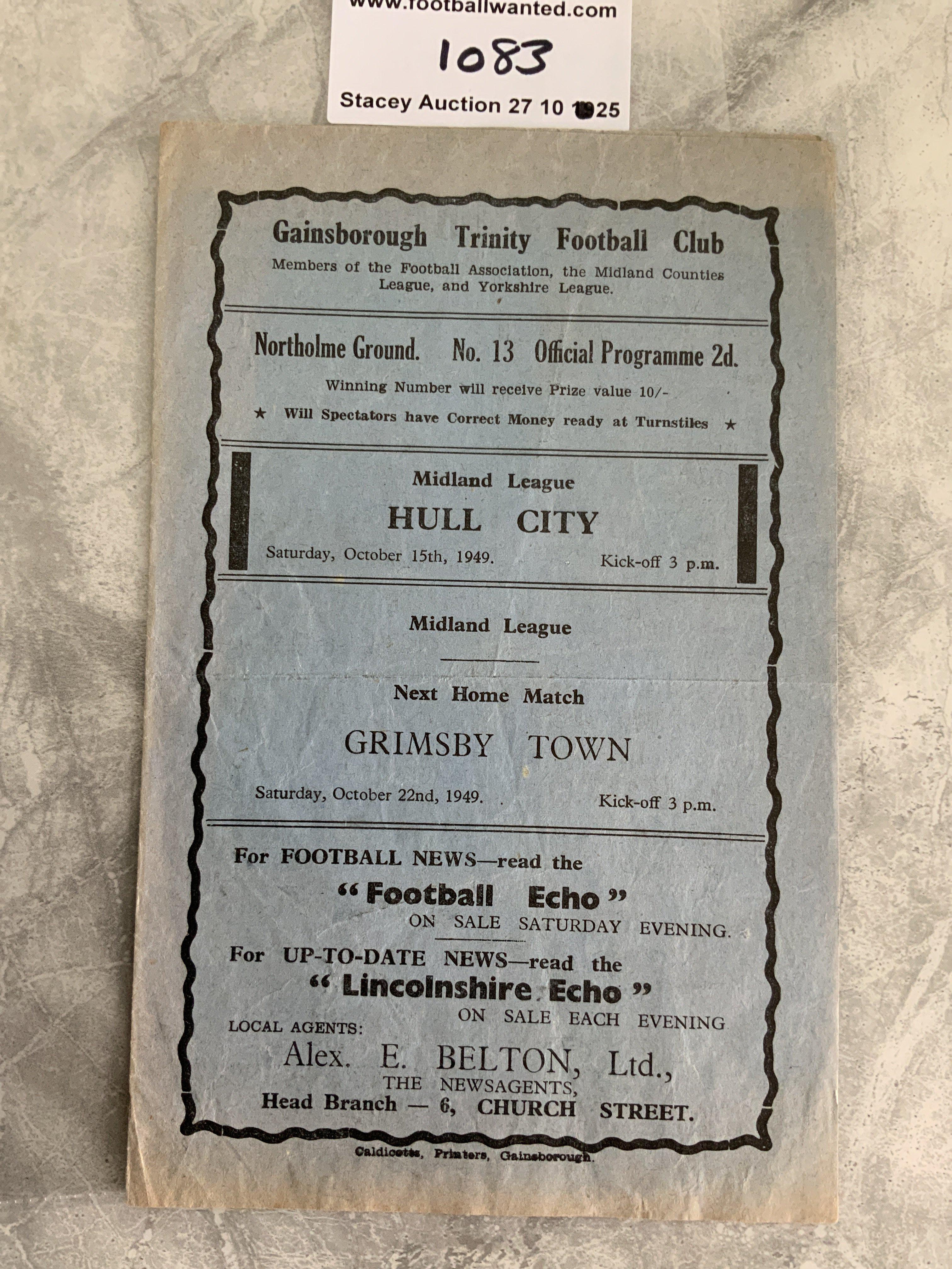 49/50 Gainsborough Trinity v Hull City Football Programme: Good condition Midland League 4 page programme with no team changes.