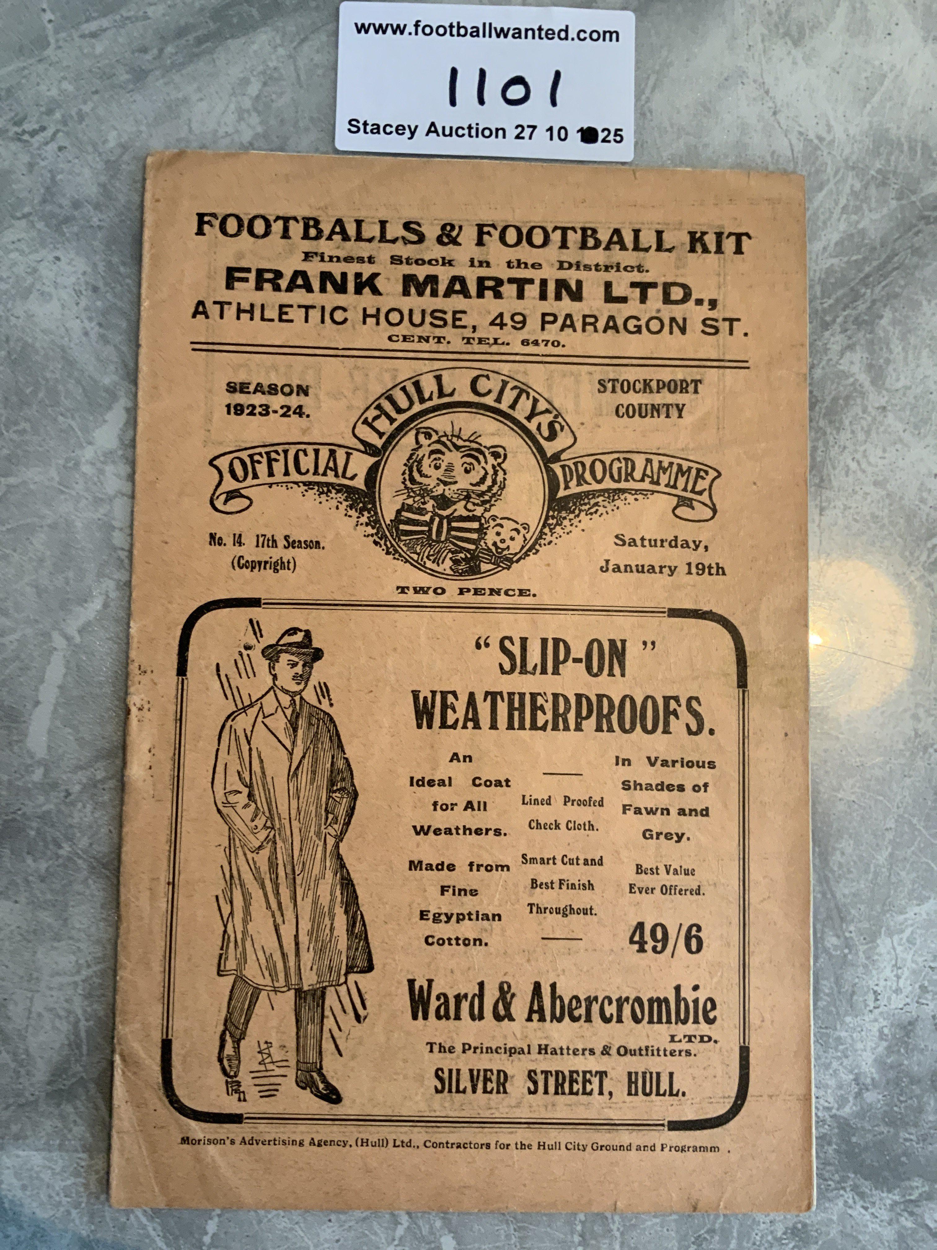 1923 - 1924 Hull City v Stockport County Football Programme: Excellent condition first team programme with no team changes.