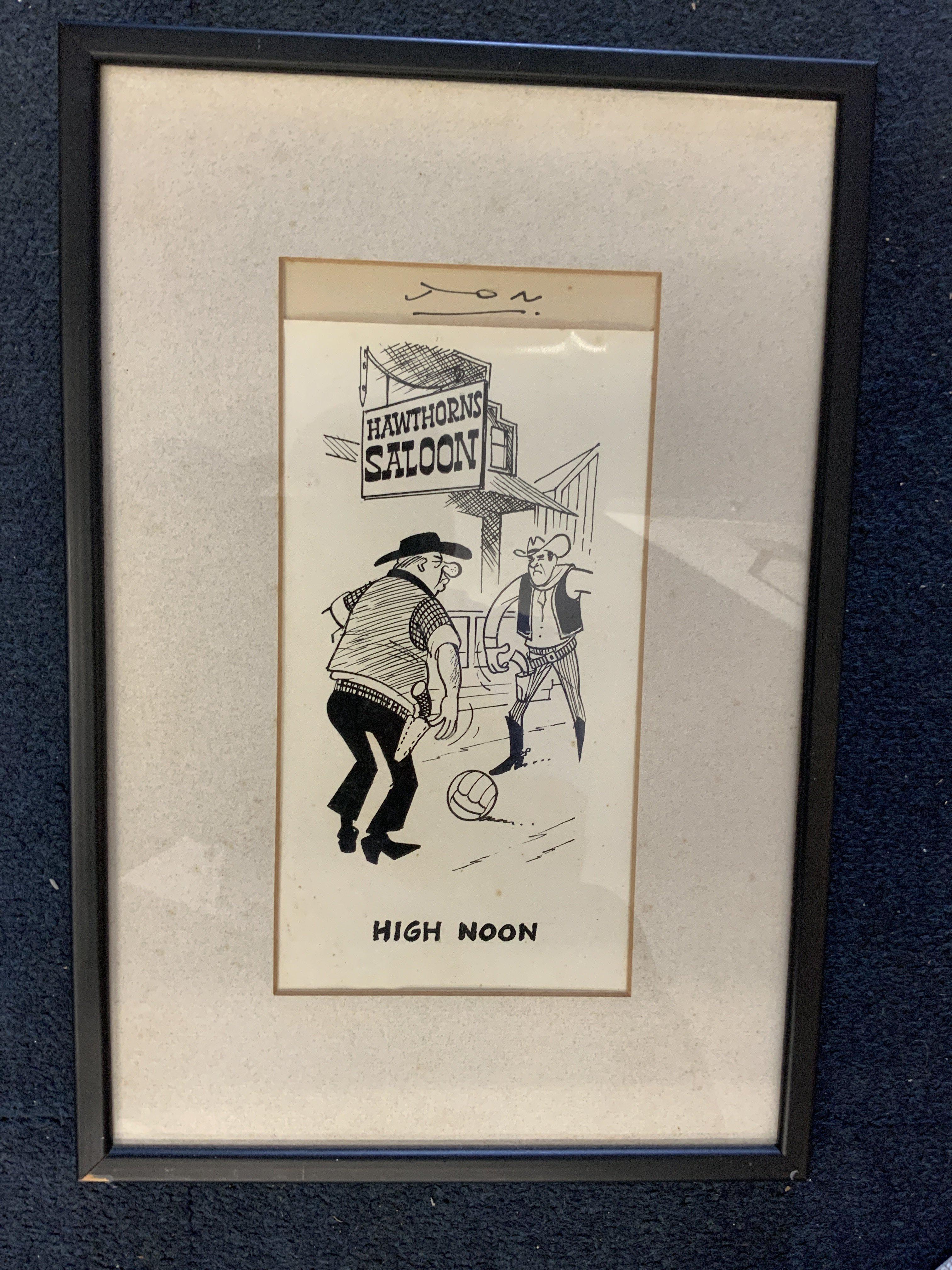 Alan Ashman Original West Brom Football Artwork: Given to Alan in 1971 by the cartoonist Jon who published this drawing which hinted at a rift between Alan and chairman Jim Gaunt. Alan found out he was sacked by a waiter in Greece. COA to rear from Laurie Rampling club historian and photographer who obtained direct from the family.