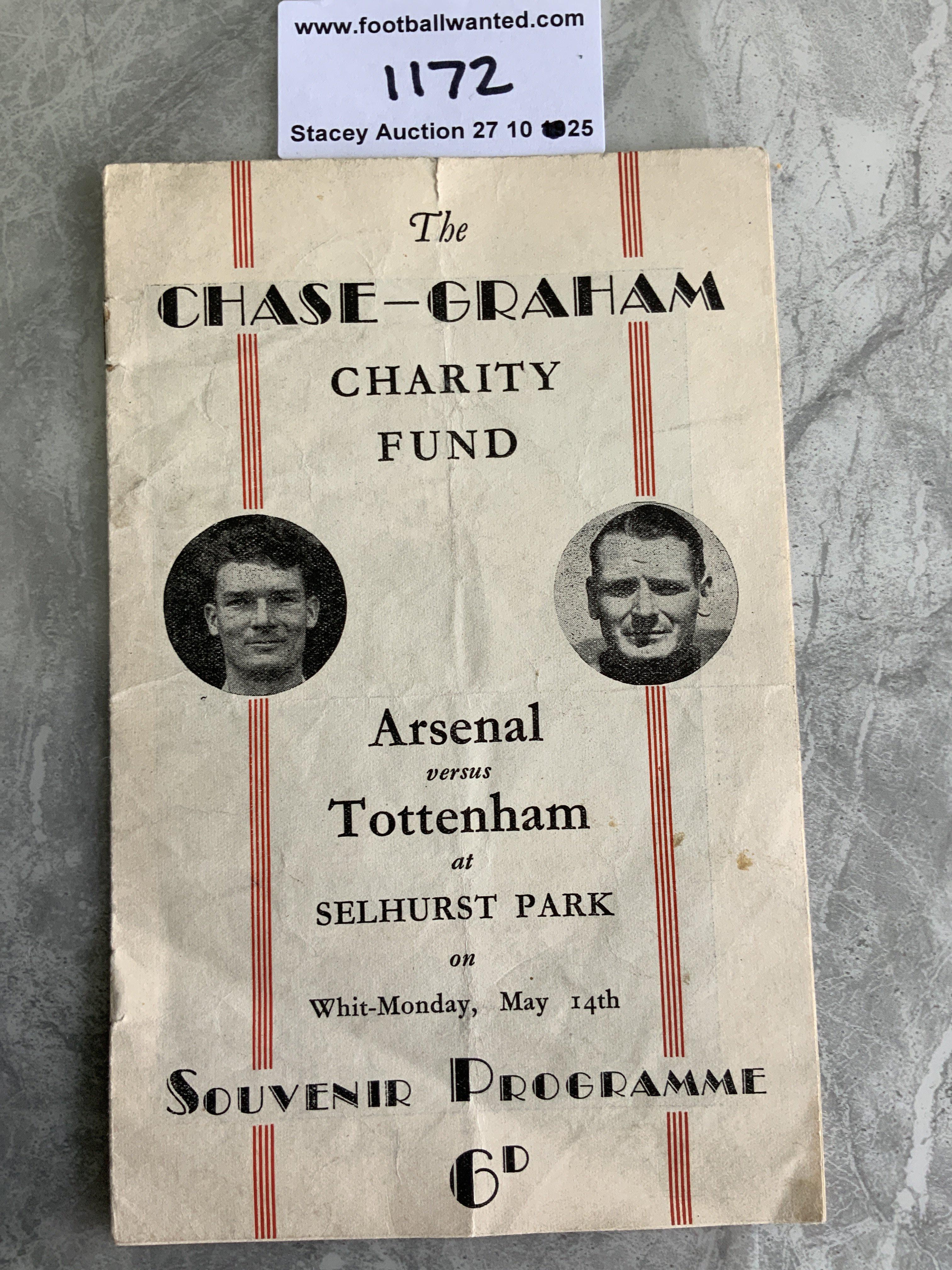 50/51 Arsenal v Tottenham At Crystal Palace Football Programme: Chase - Graham charity fund match dated 14 5 1951. Tottenham were league champions but fielded a weaker team. Tiny tear on crease.