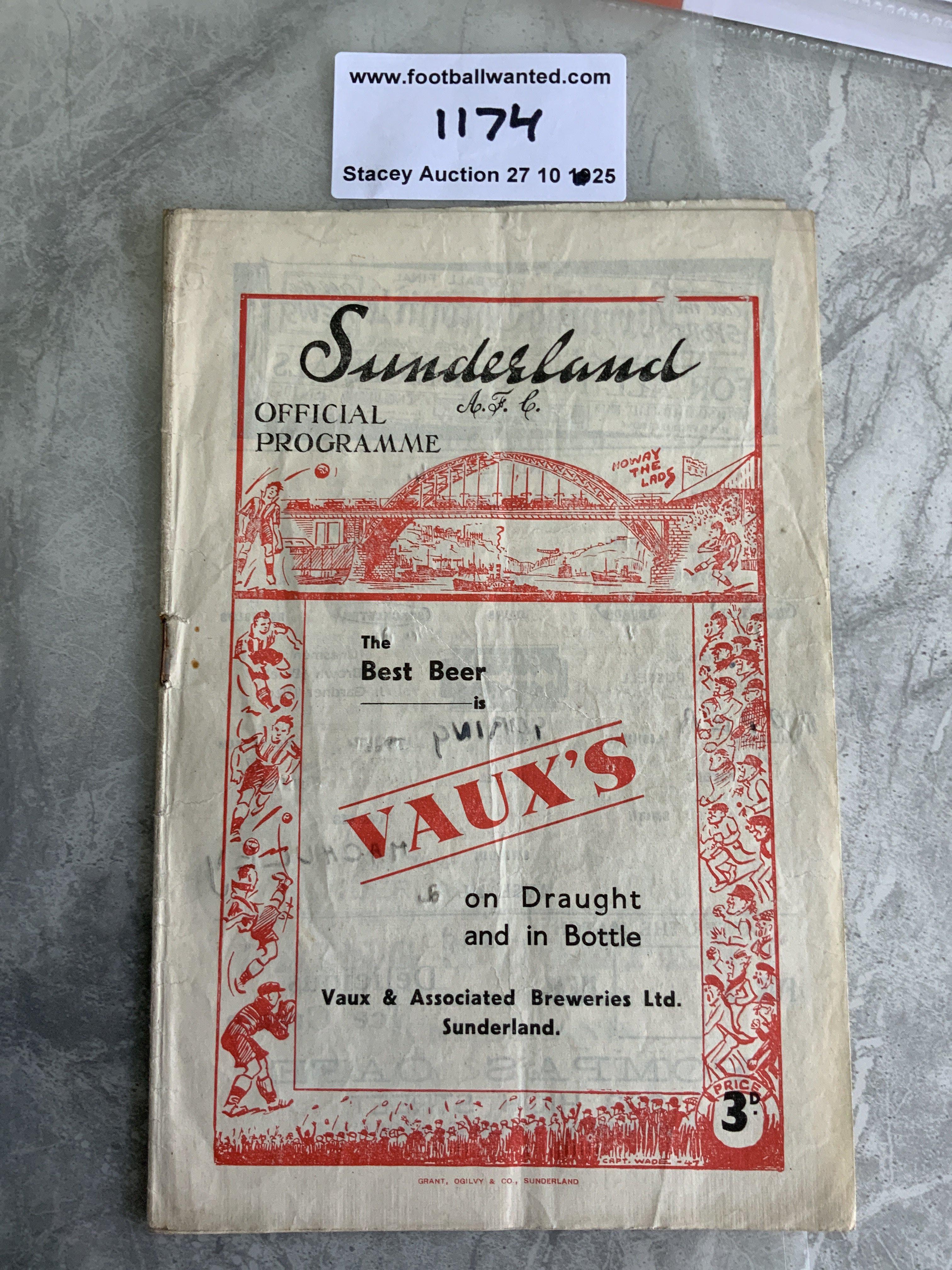 49/50 Sunderland v Arsenal Football Programme: Good condition league match with team changes. Creasing.