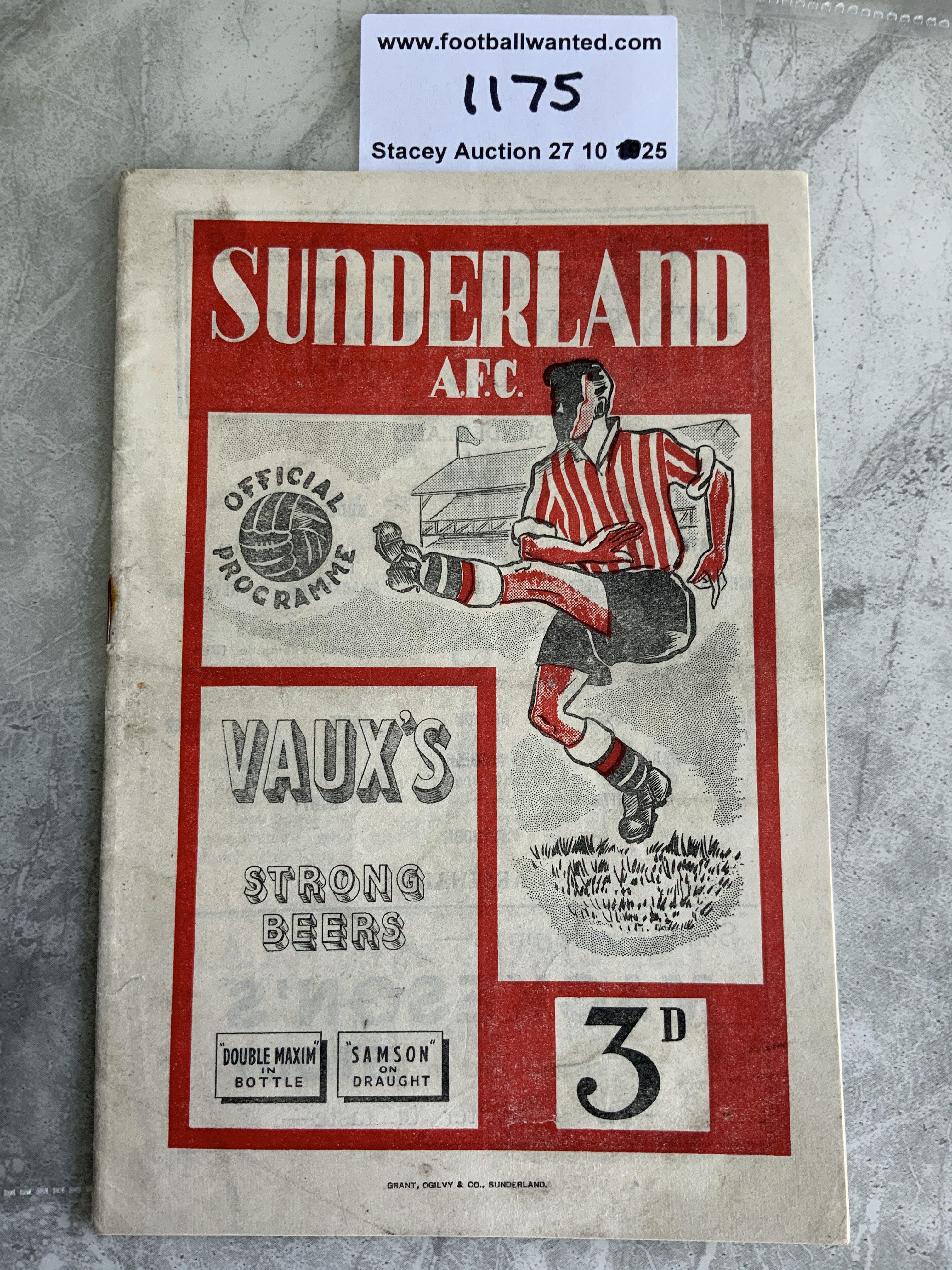 50/51 Sunderland v Arsenal Football Programme: Good condition league match with no team changes. Rusty staple holding firm.