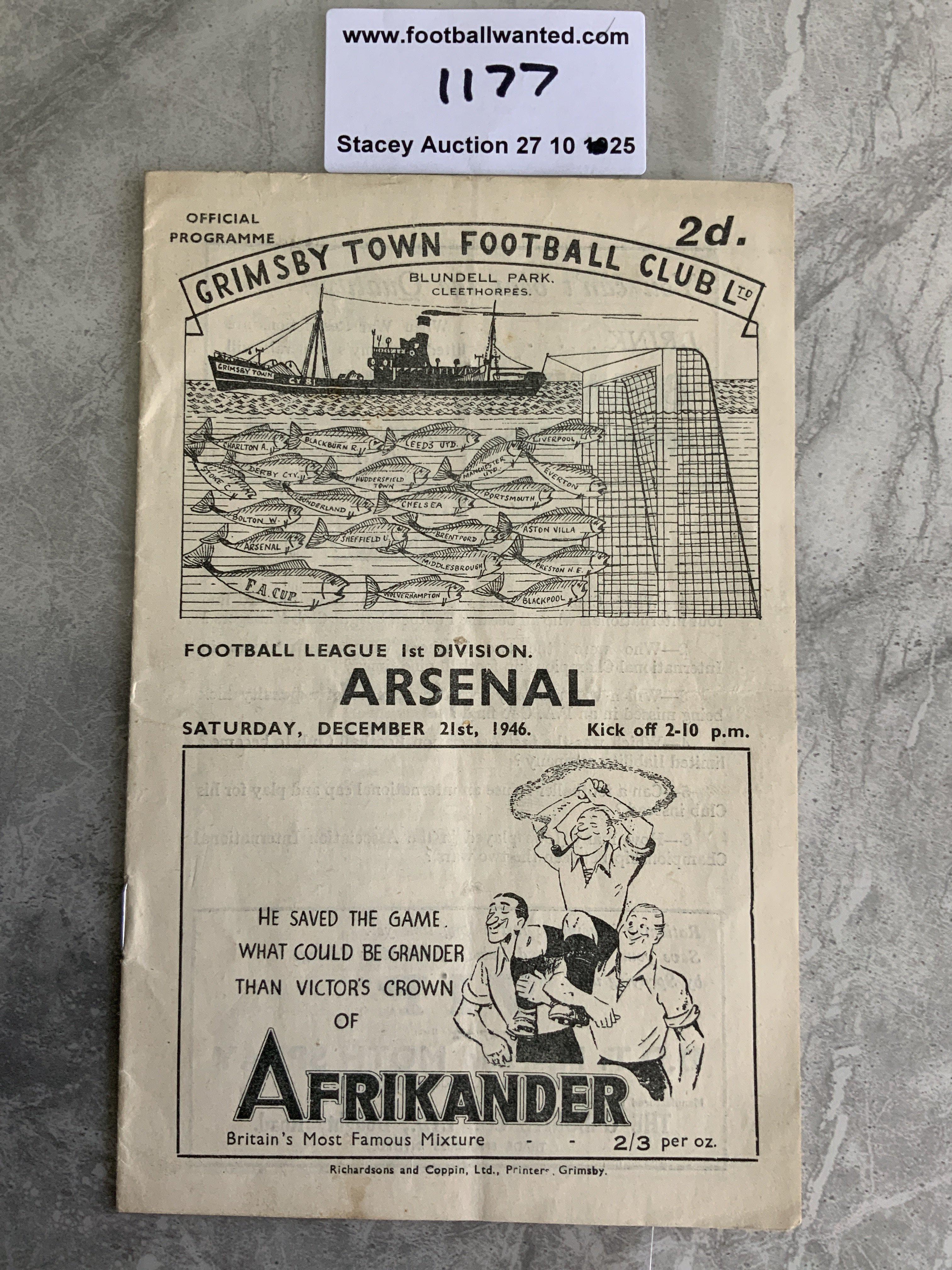46/47 Grimsby Town v Arsenal Football Programme: Very good condition league match with no team changes.