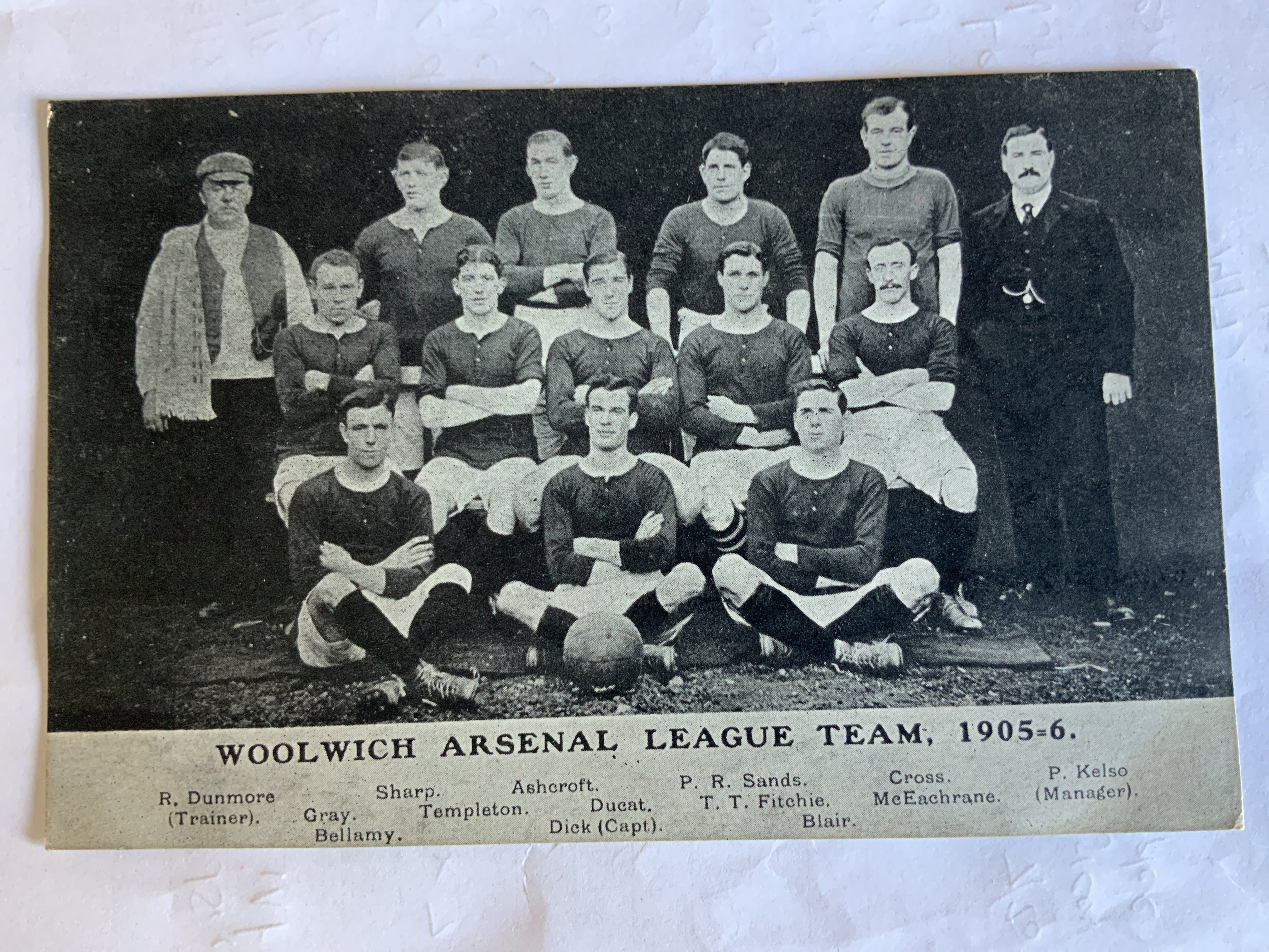 Woolwich Arsenal 1905 - 1906 Football Postcard: Original very good condition 120 year old postcard of the team with trainer and manager.