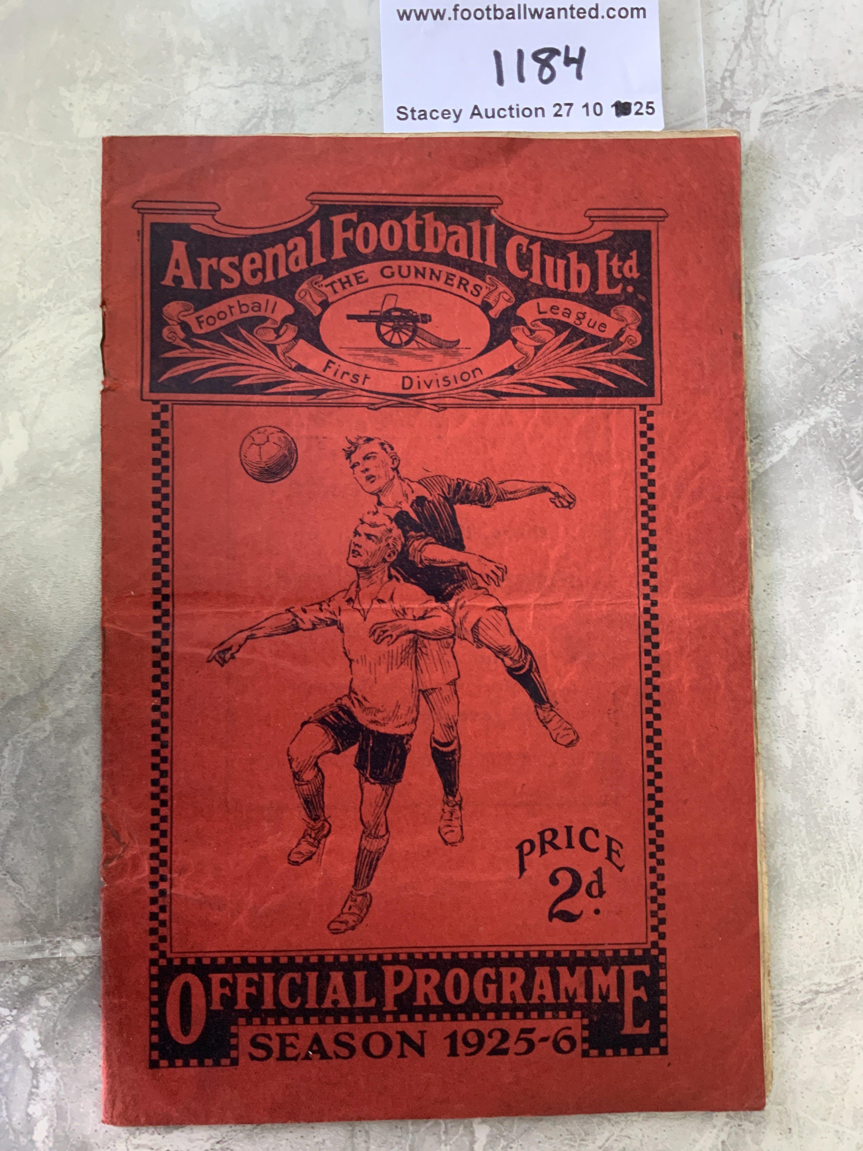 1925 - 1926 Arsenal v Leicester City Football Programme: Good condition league match dated 31 8 1925. One rusty staple remaining but not rotted paper. No team changes.